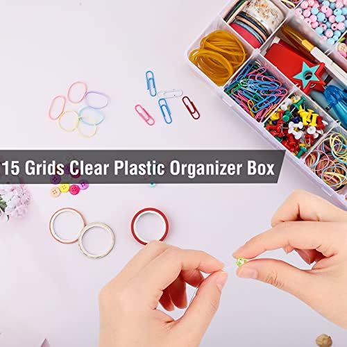 Exptolii 15 Large Grids Plastic Organizer Box with Dividers, 2 Pack Clear Compartment Container Storage for Washi Tapes Beads Crafts Jewelry Fishing Tackles, Size 11 x 6.3 x 2.2 in - Image 7