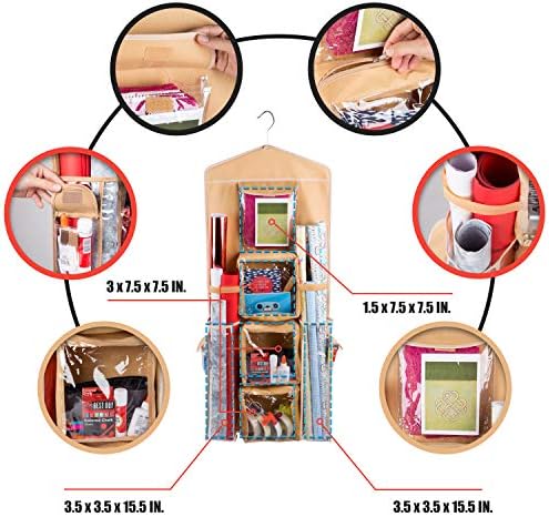 Double-Sided Hanging Gift Bag and Gift Wrap Organizer (Beige) - Image 6