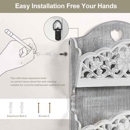 Key and Mail Holder for Wall, 2-Slot Mail Organizer Wall Mount 5 Key Hooks - Image 7