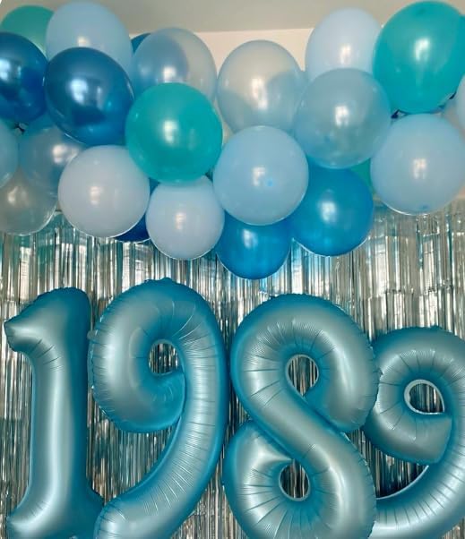 Pearl Blue 4 Number Balloon, 40 Inch Large Number 4 Birthday Balloon, Giant Number Four 14 24 34 40 44 Balloons, Foil Mylar Big for Anniversary Graduation Supplies Decorations