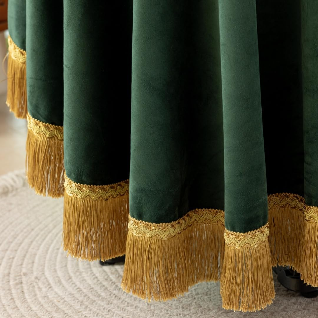 F-CHU Luxury Green Tablecloth Thickset Velvet Tablecloth with Beautiful Gold Tassels Table Cloth for Home Decor Wedding, Party, Banquet and Events 60x102-Inch