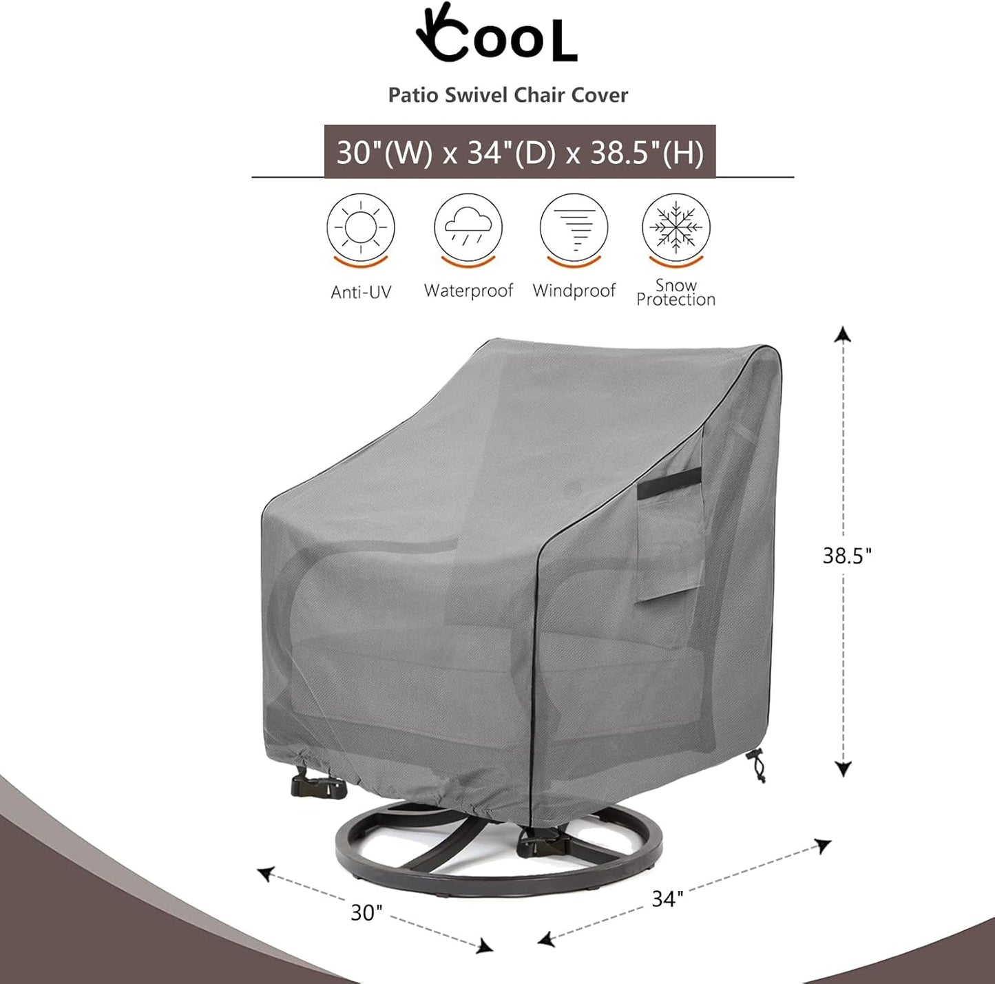 Patio Swivel Chair Cover 4 Pack,Waterproof Heavy Duty Outdoor Chair Covers,Outdoor Swivel Chair Cover for Patio Furniture Covers(30 W x 34 D x 38.5 H inches),Grey