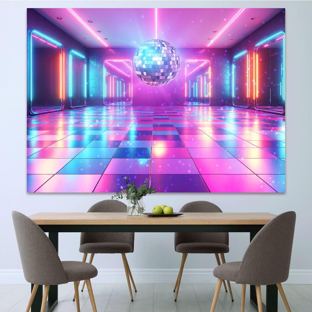 Disco Decorations Backdrop, Retro Glow Party 70s 80s 90s Theme Stage Dance Background Disco Party Decoration, Polyester Banner PartyBackdrop for Birthday Prom Portrait Photo Props 15x10FT