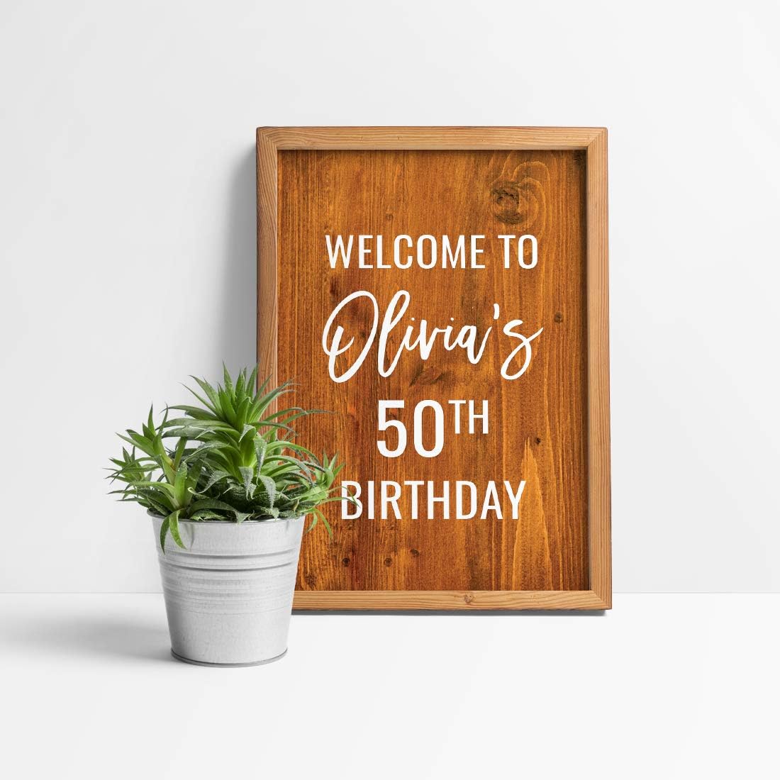 Andaz Press Personalized Extra Large Birthday Easel Board Party Sign, 12x18-inch, Rustic Barn Wood, Welcome to Olivia's 50th Birthday, 1-Pack, Custom Name Age