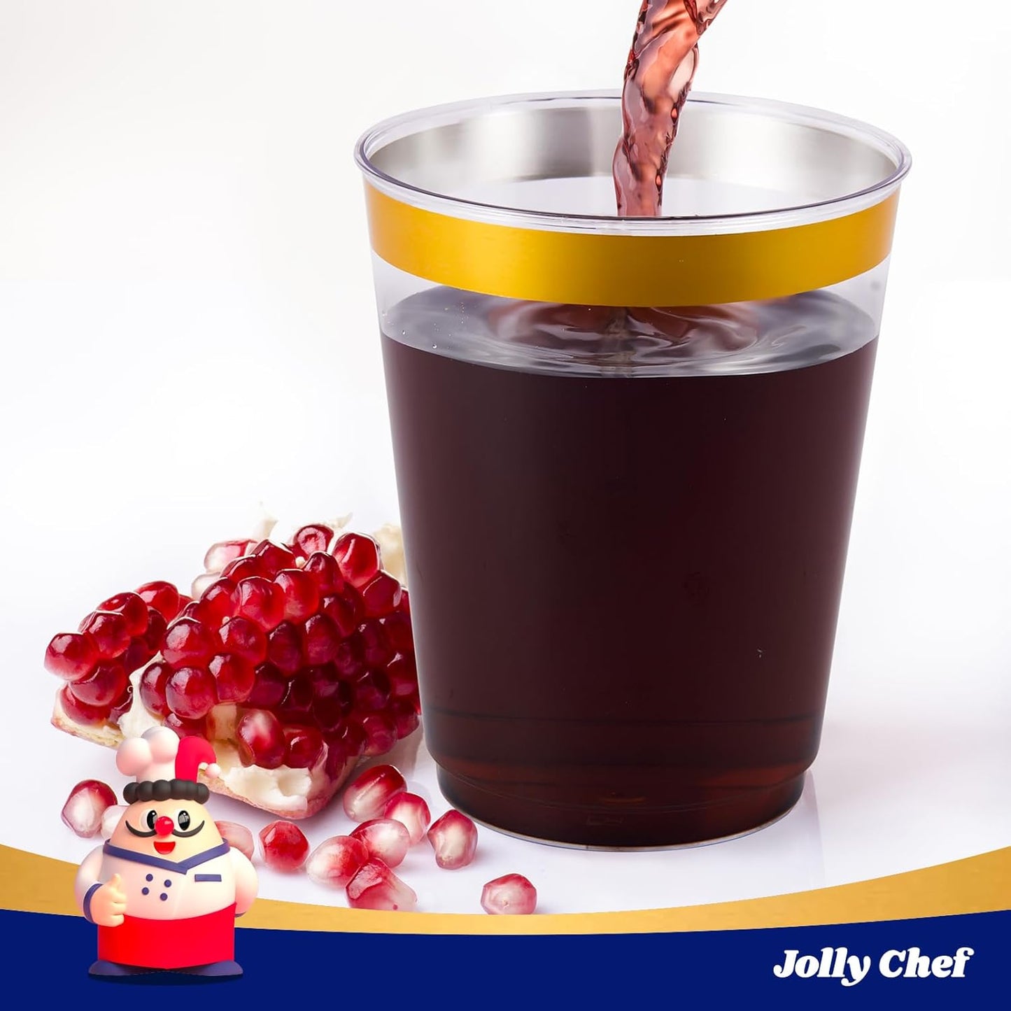 JOLLY CHEF 200 Pack 10 oz Gold Plastic Cups Elegant Gold Rimmed Disposable Cups Heavy-Duty Party Cups for Wedding & Party