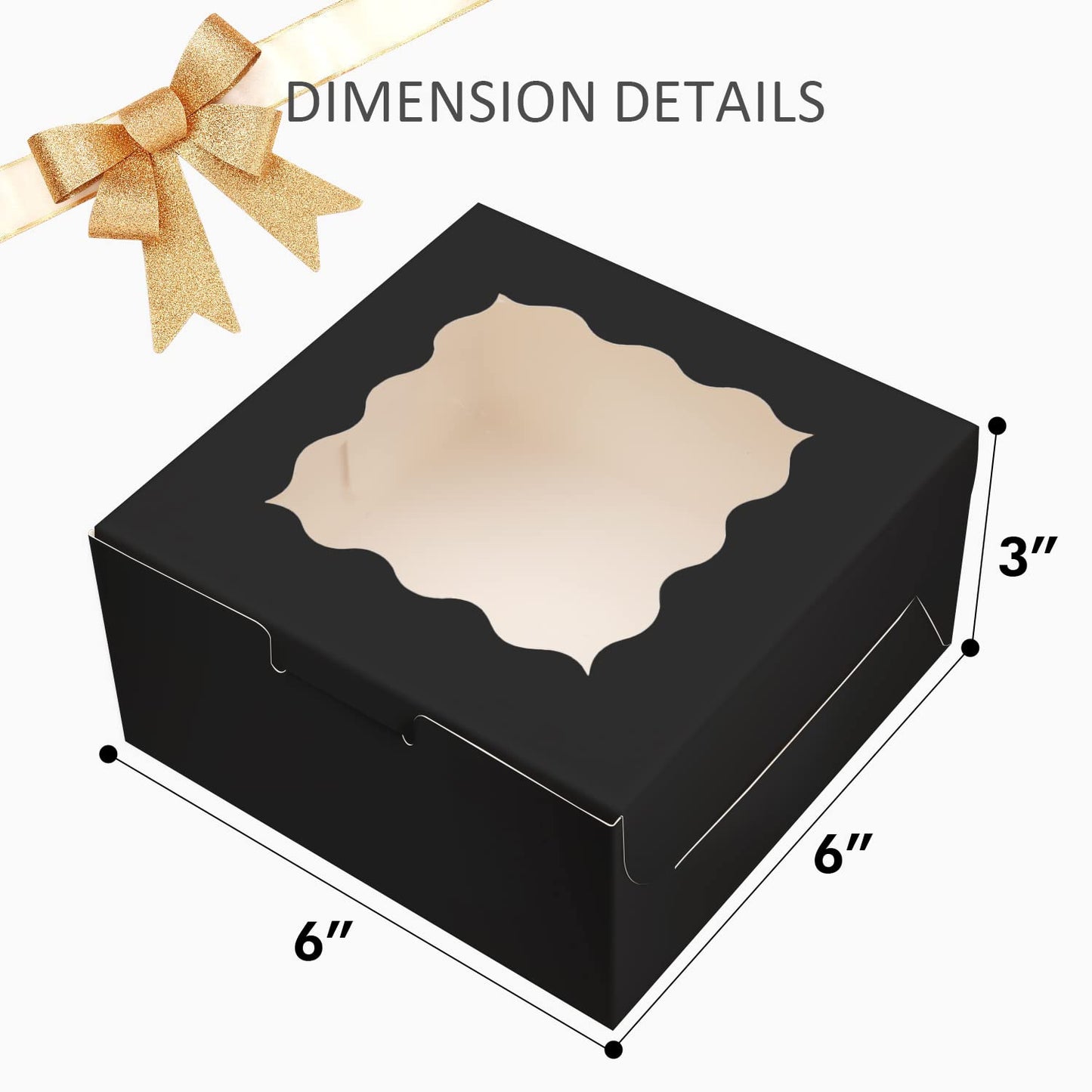 Bakepacker Black Bakery Boxes with Window 6x6x3 inches Thick & Sturdy Macaroon Pastry Boxes Cookie Boxes for Bakerys(60-Packs)
