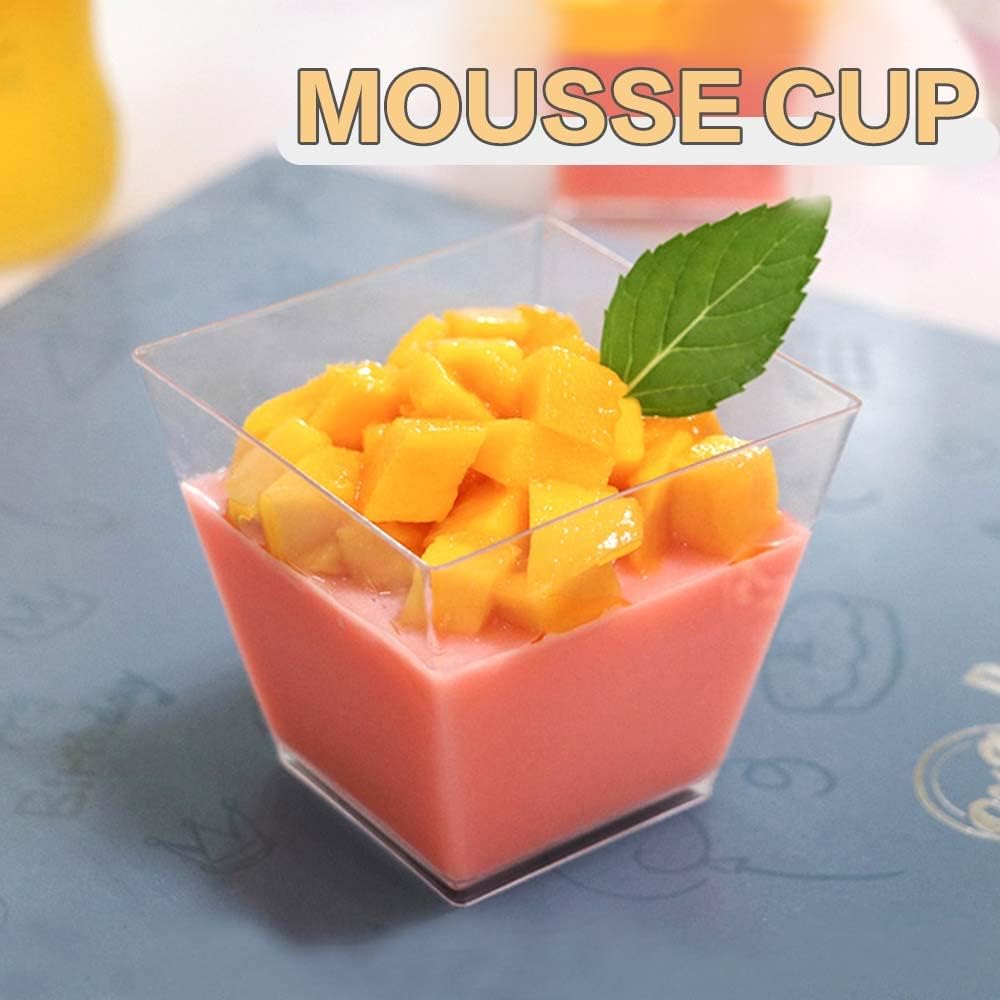Oomcu 100 Pack 2oz Small Square Clear Plastic Dessert Cups – Mini Disposable Tumbler Cups for Ice Cream,Yogurt, Pudding, Chocolate, Mousse, Candies, Appetizers,Snack, Parfait, Charcuterie, Party