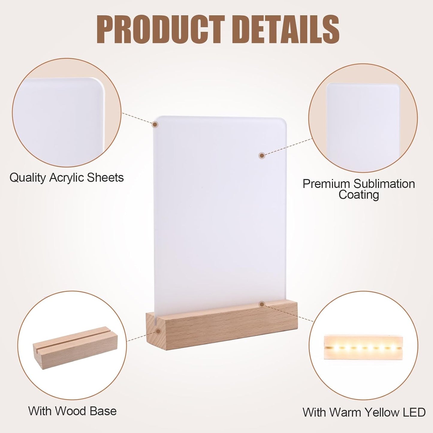 6" x 8"- 6 pcs Acrylic 4 pcs Frame Sublimation LED Acrylic Photo Frames Night Lights Blanks Heart Shape,with Warm Color Light with Wood Stand for Heat Press Machine Printing