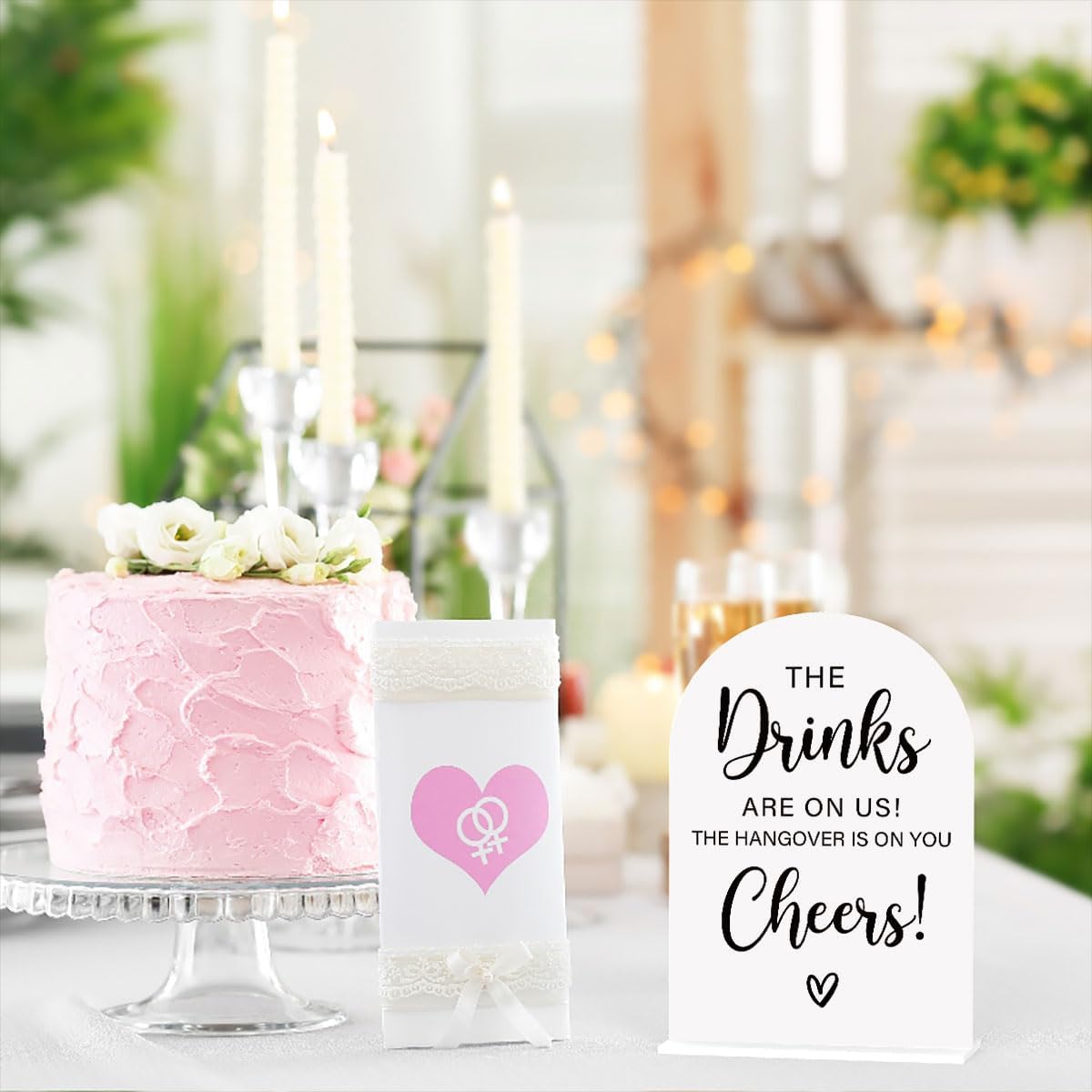 Acrylic Wedding Sign, Bridal Shower Decorations, The Drinks Sign for Ceremony, Modern Font Table Signs, Acrylic Table Top Signs for Wedding Reception and Event Party (White)