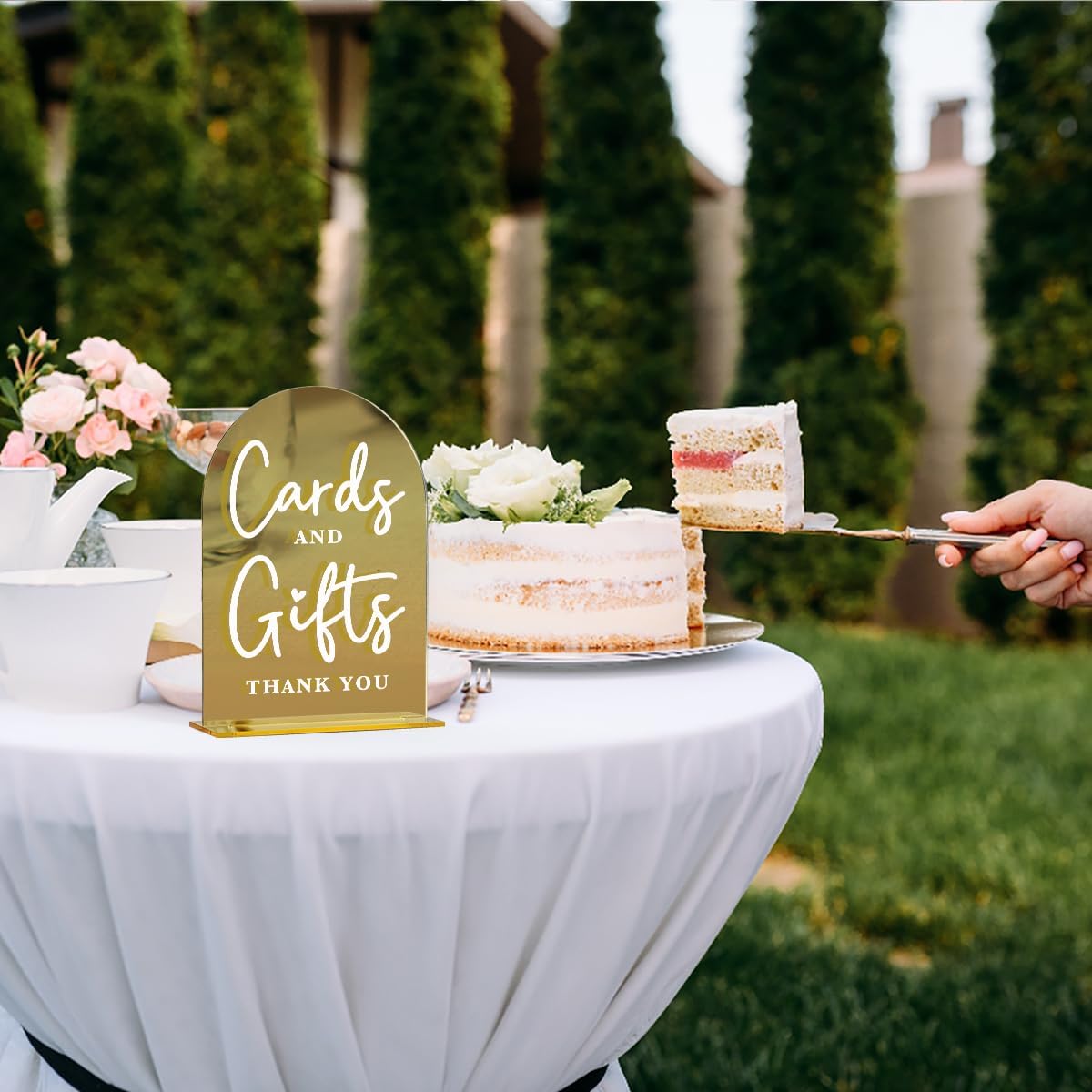 Acrylic Wedding Sign, Bridal Shower Decorations, Cards and Gifts Sign for Ceremony, Modern Font Table Signs, Gold Mirror Arched Acrylic Tabletop Signs for Wedding Reception and Event Party