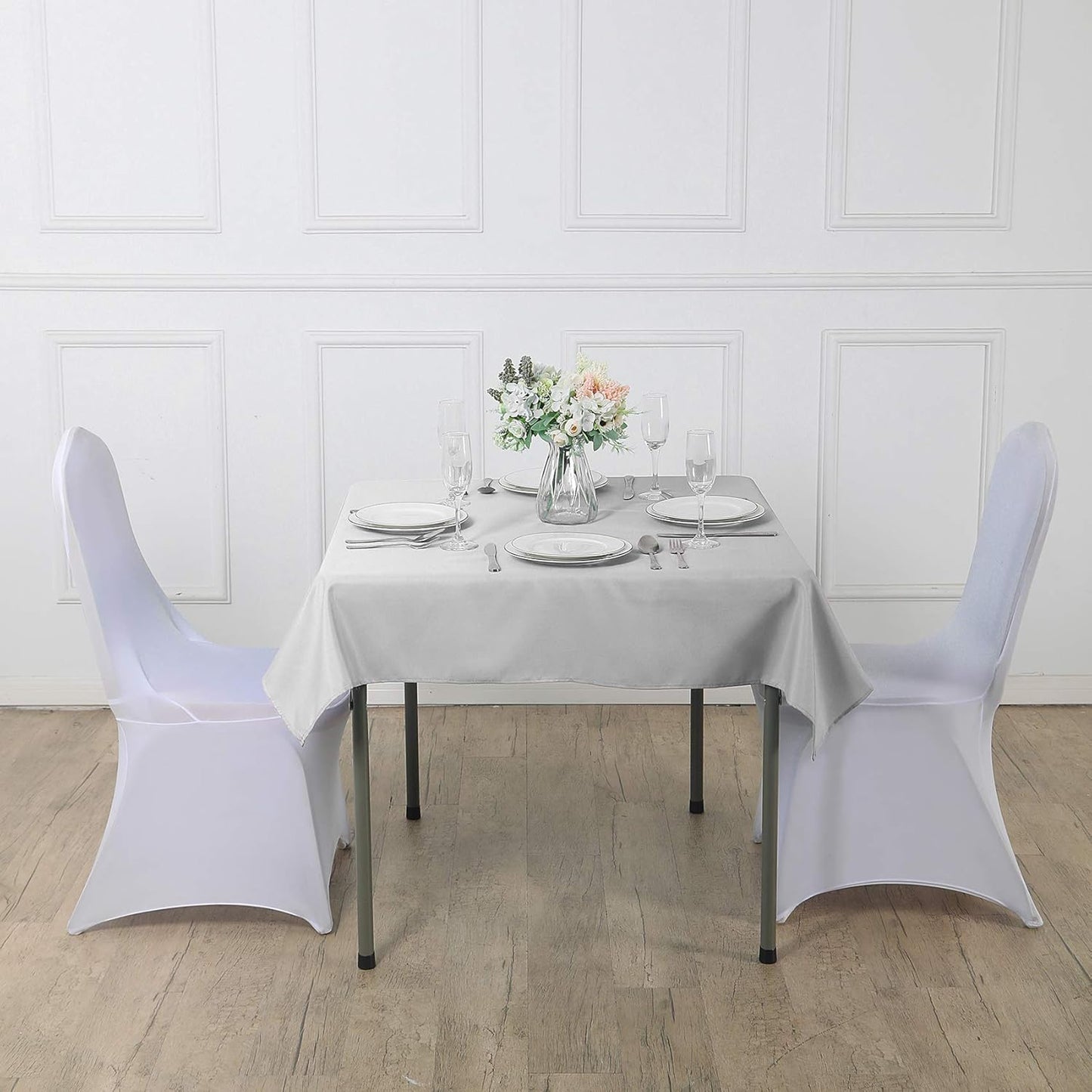 Cupuamon Square Tablecloth 52x52 inch Washable Polyester Fabric Table Cloth for Wedding Party Dining Banquet Decoration(52x52,Silver)