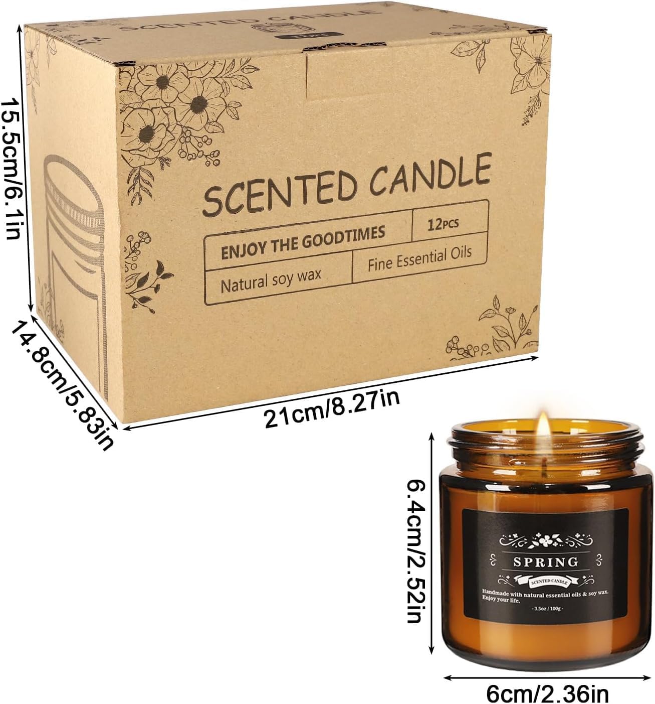 12 Pcs Scented Candles with Added Natural Essential Oils, 3.05oz, Suitable for Various Festivals, Parties, Yoga, and Home Scene