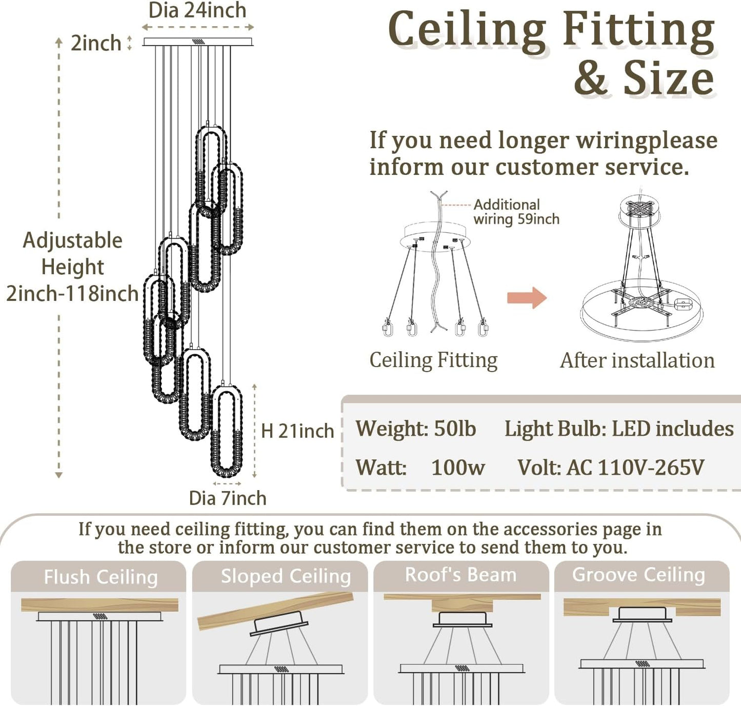 8 Rings Crystal Chandelier,H118 Modern Gold Pendant Light Luxury Foyer Lighting Fixture High Ceiling Chandelier for Entryway,Staircase,Living Room,Villa LED Dimmable 2700K-6000K