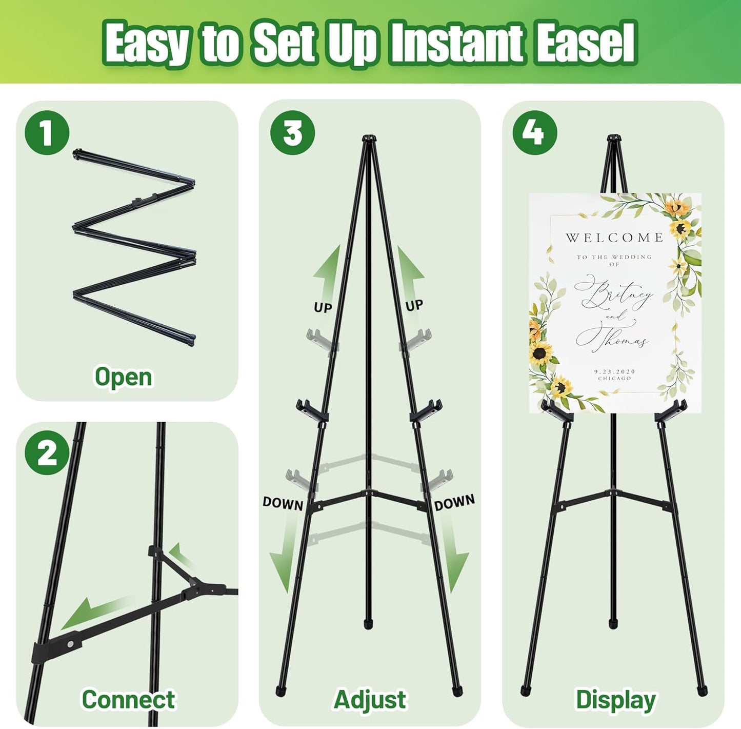 Easel Stand for Sign - 63" Display Easel for Wedding Sign Stand Poster Stand, Lightweight Adjustable Poster Easel for Painting, Portable Easel Stand with Carrying Bag, Black 1Pcs