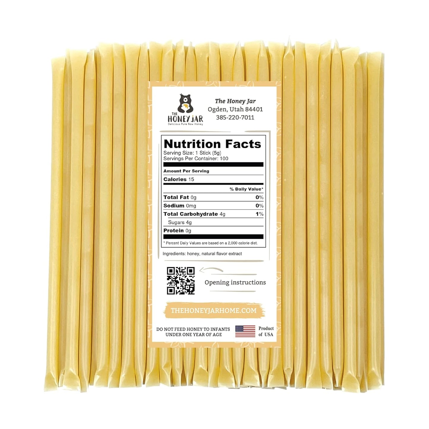 The Honey Jar Vanilla Flavored Honey Sticks - Pure Honey Straws For Tea, Coffee, or a Healthy Treat - One Teaspoon of Flavored Honey Per Stick - Made In The USA with Real Honey - (100 Count)