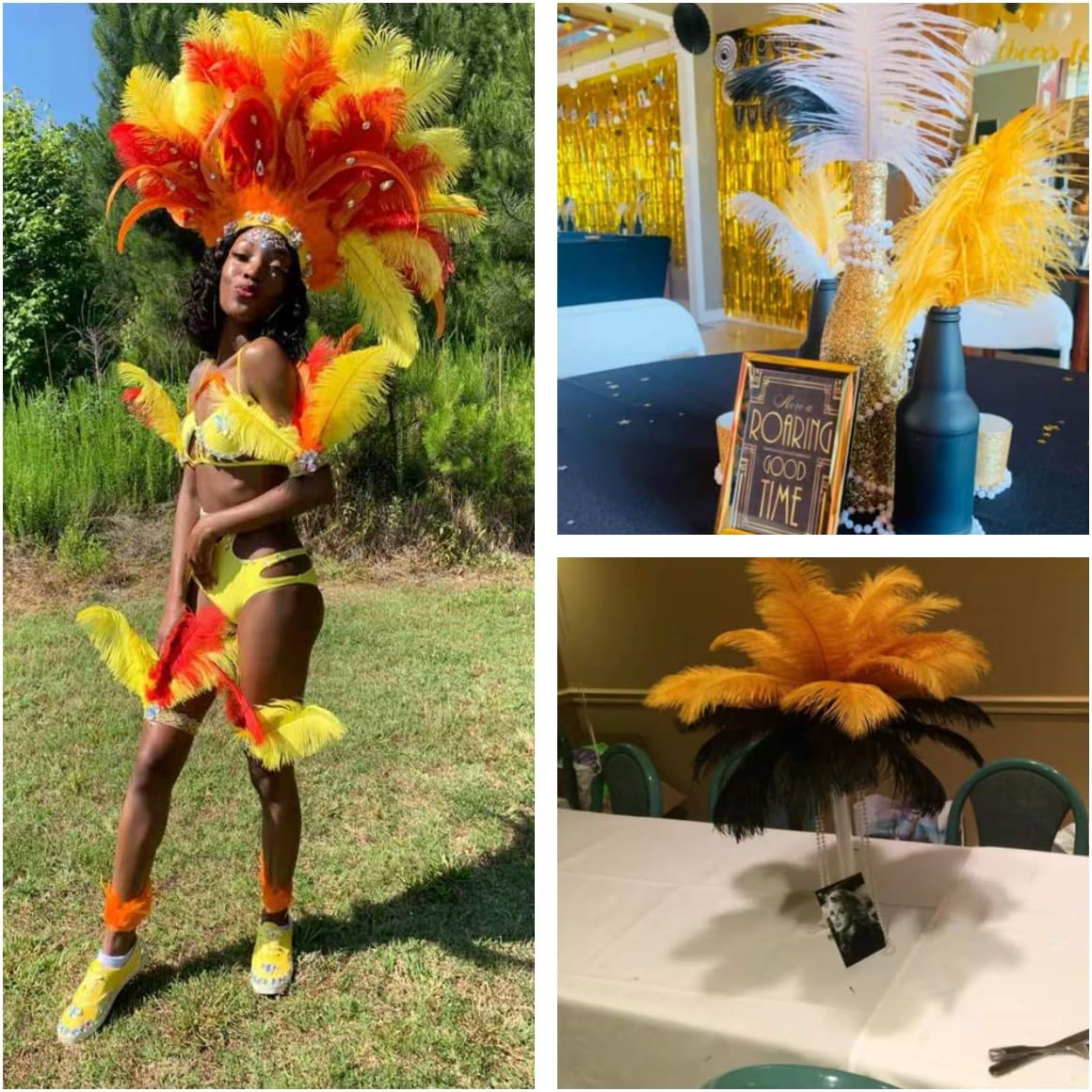 12pcs Natural Luxury Gold Ostrich Feathers 12-14inch (30-35cm) for Wedding Party Centerpieces,Flower Arrangement and Home Decoration.