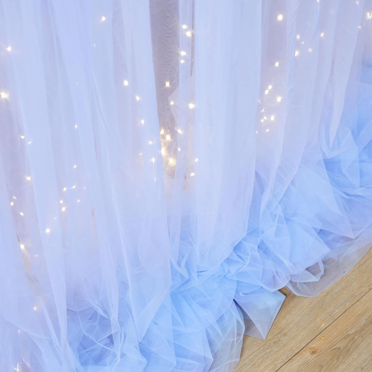 Blue Tulle Backdrop Curtains with Lights String for Parites Baby Shower 20×8ft Blue Sheer Backdrop Curtains Drapes for Bridal Shower Birthday Party Photo Shoot Background Decorations(4 Panels 5×8ft)