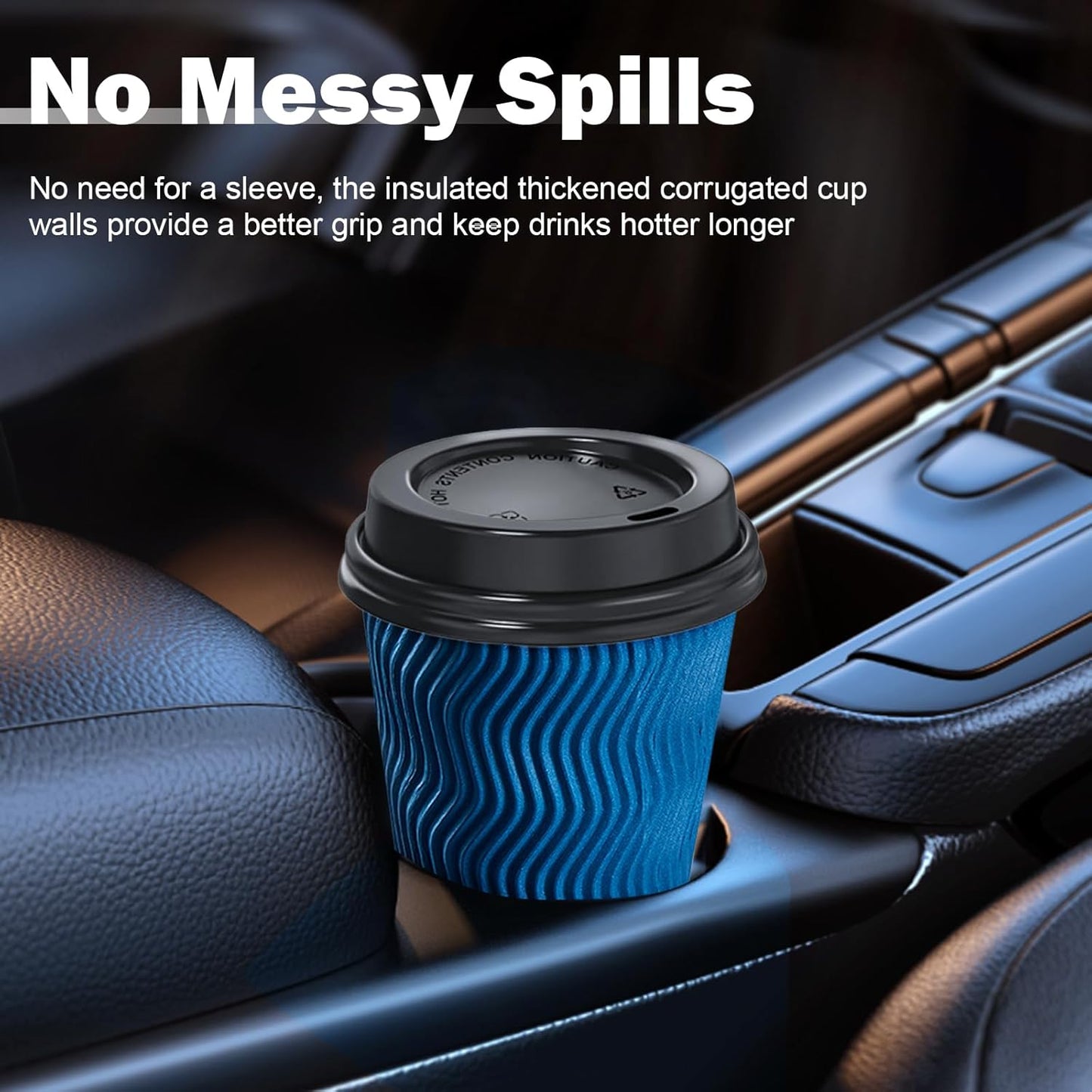 SIUQ 90 Pack 12 oz Disposable Coffee Cups with Lids and Straws, Insulated Ripple Wall To Go Paper Coffee Cups for Coffee, Hot Chocolate and Hot Tea Drinks - Navy