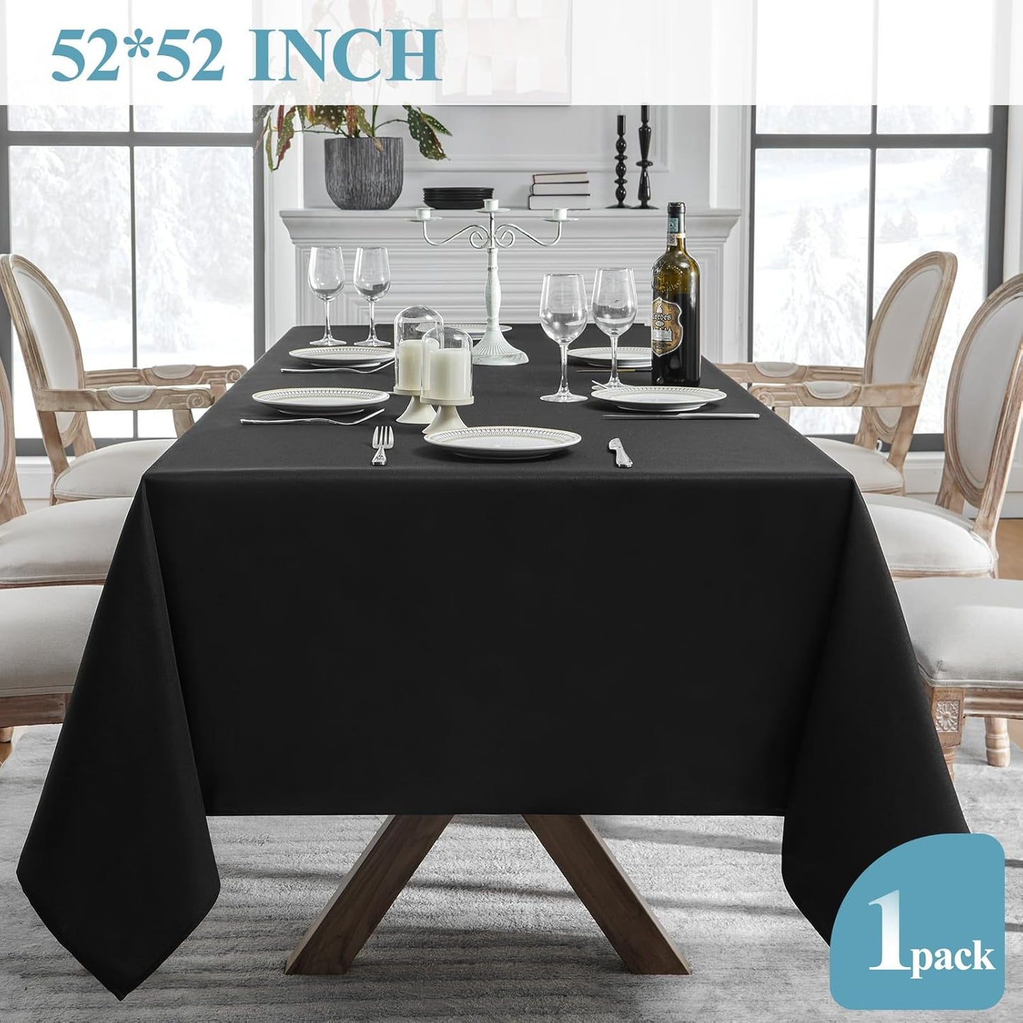 VidaFete Square Tablecloth 52 x 52 Inch Tablecloths Stain Wrinkle Resistant Polyester Dining Table Cover for Kitchen Dinning Party Wedding Rectangular Tabletop Buffet Decoration(Black)