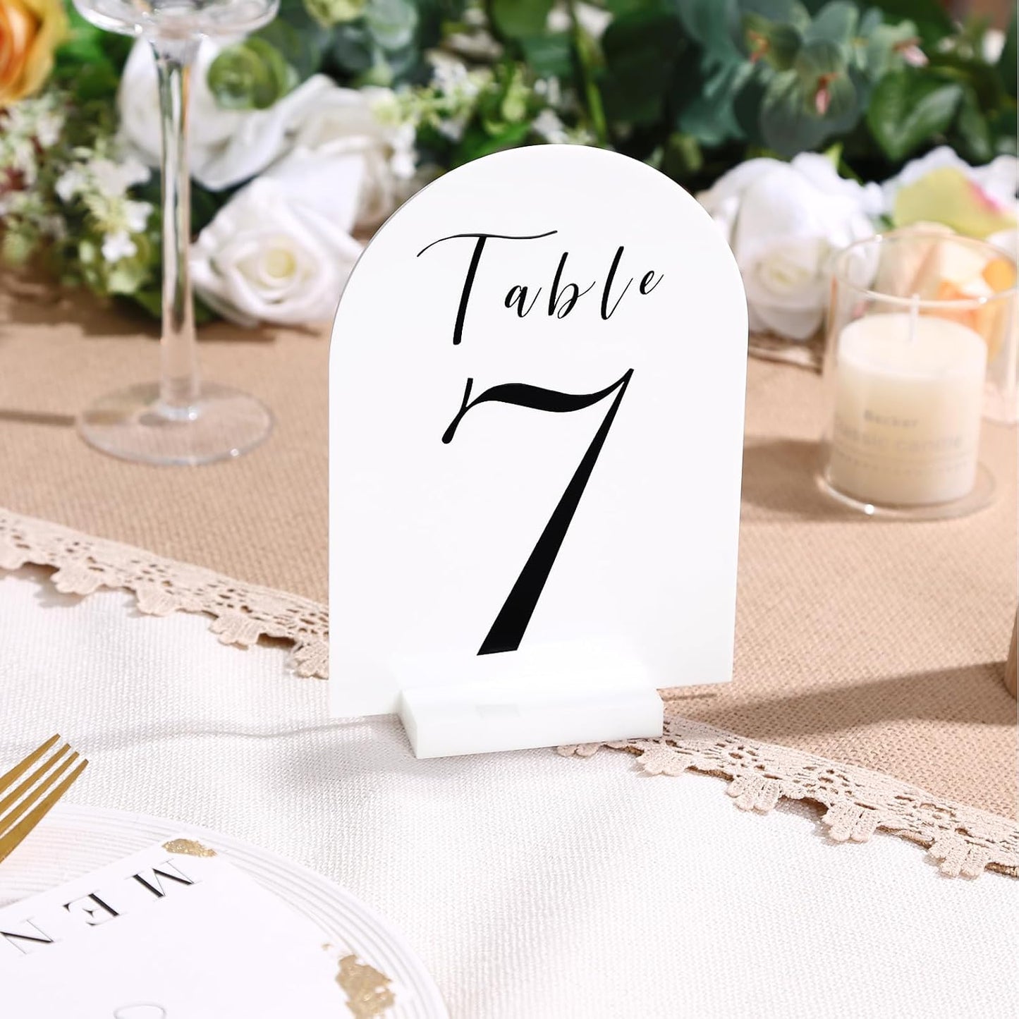 UNIQOOO 20 Pcs Acrylic 5x7 White Arch Table Sign for Wedding, 1/8 in Thick, DIY Blank Arch Sign Sheet Perfect for Decoration, Party,Anniversary, Event, Base NOT Included