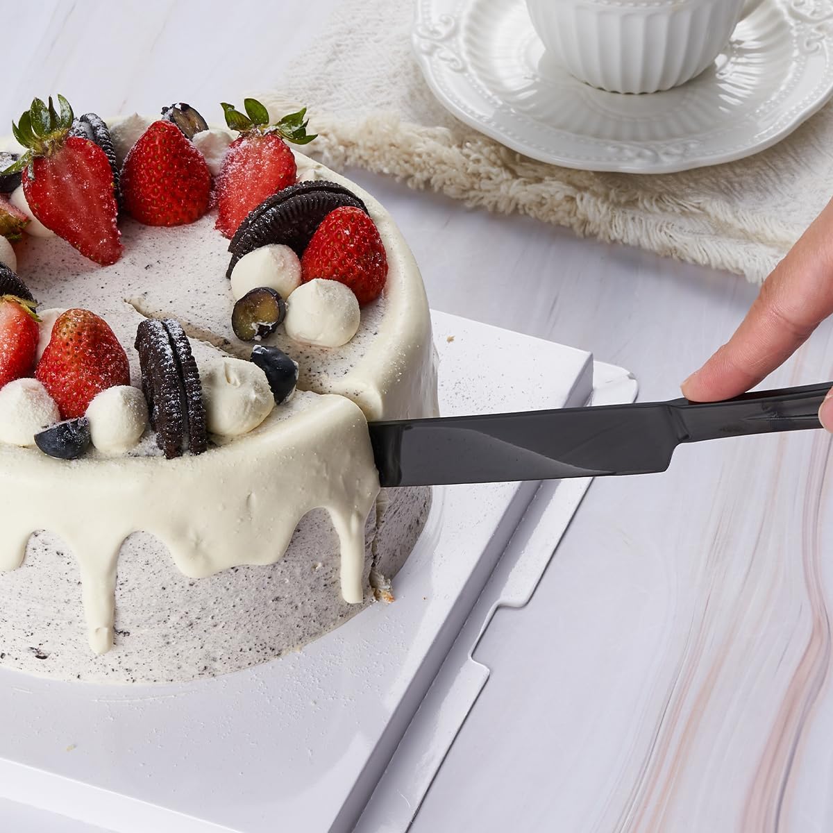 GoGeiLi Black Cake Knife and Server Set, 13-inch Stainless Steel Cake Cutting Set, Elegant Cake Cutter Set for Wedding, Birthday, Parties, Anniversary