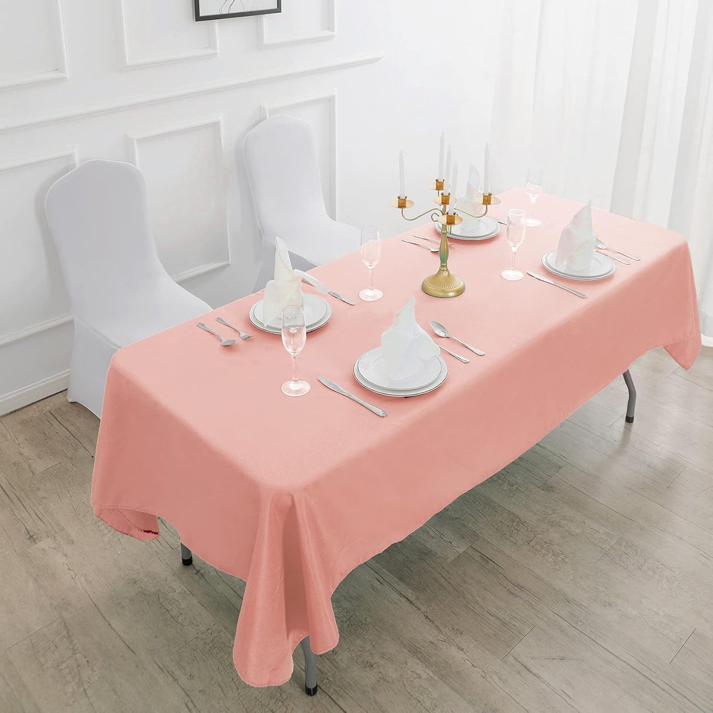 Rectangle Tablecloth 90x132 inch Washable Polyester Fabric Table Cloth for Wedding Party Dining Banquet Decoration(90x132, Dusty Pink)