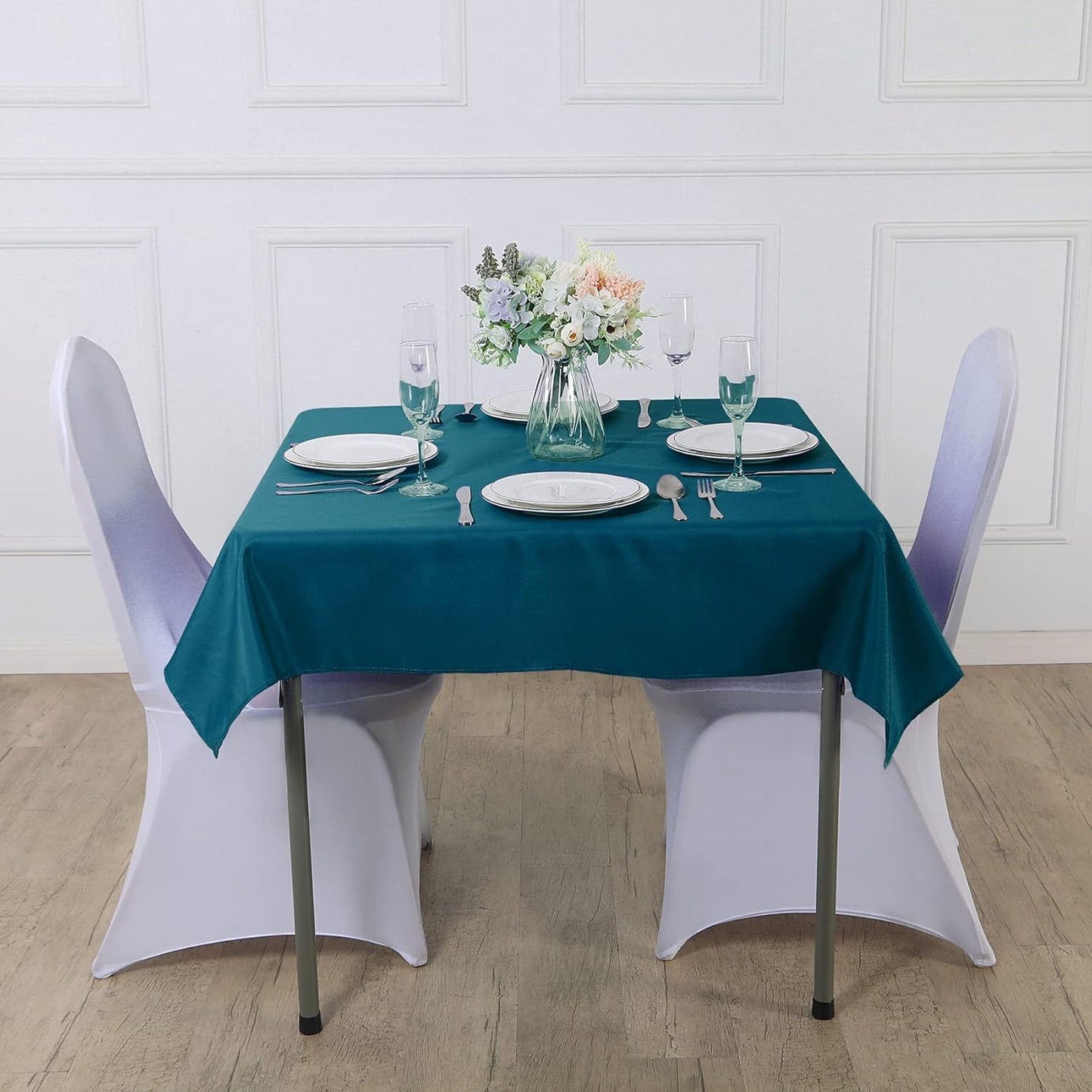 Cupuamon Square Tablecloth 52x52 inch Washable Polyester Fabric Table Cloth for Wedding Party Dining Banquet Decoration(52x52,Peacock Blue)