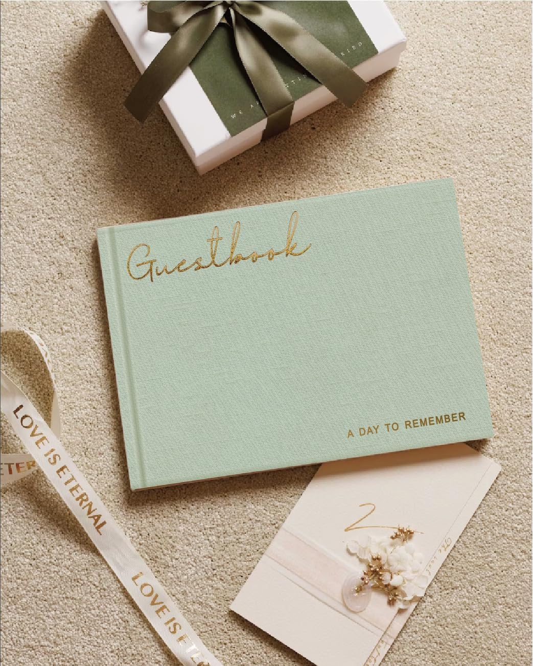Elegant Linen Wedding Guset Book - Polaroid Guest Book for Wedding Reception,Baby Shower,Bridal Shower and Special Events - 100 Blank Pages for Sign in and Photos (B-Sage Green)