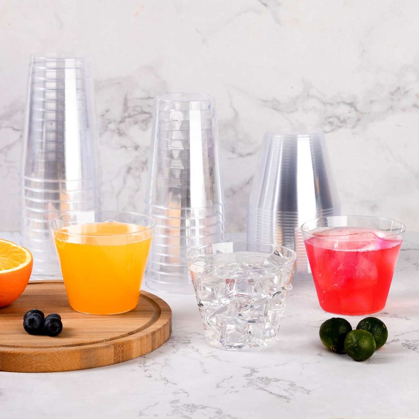 Goodluck 50PCS 9oz Clear Plastic Cups for Party, Disposable Clear Plastic Cups, Cocktail Glasses for Wedding Thanksgiving, Christmas, and Parties