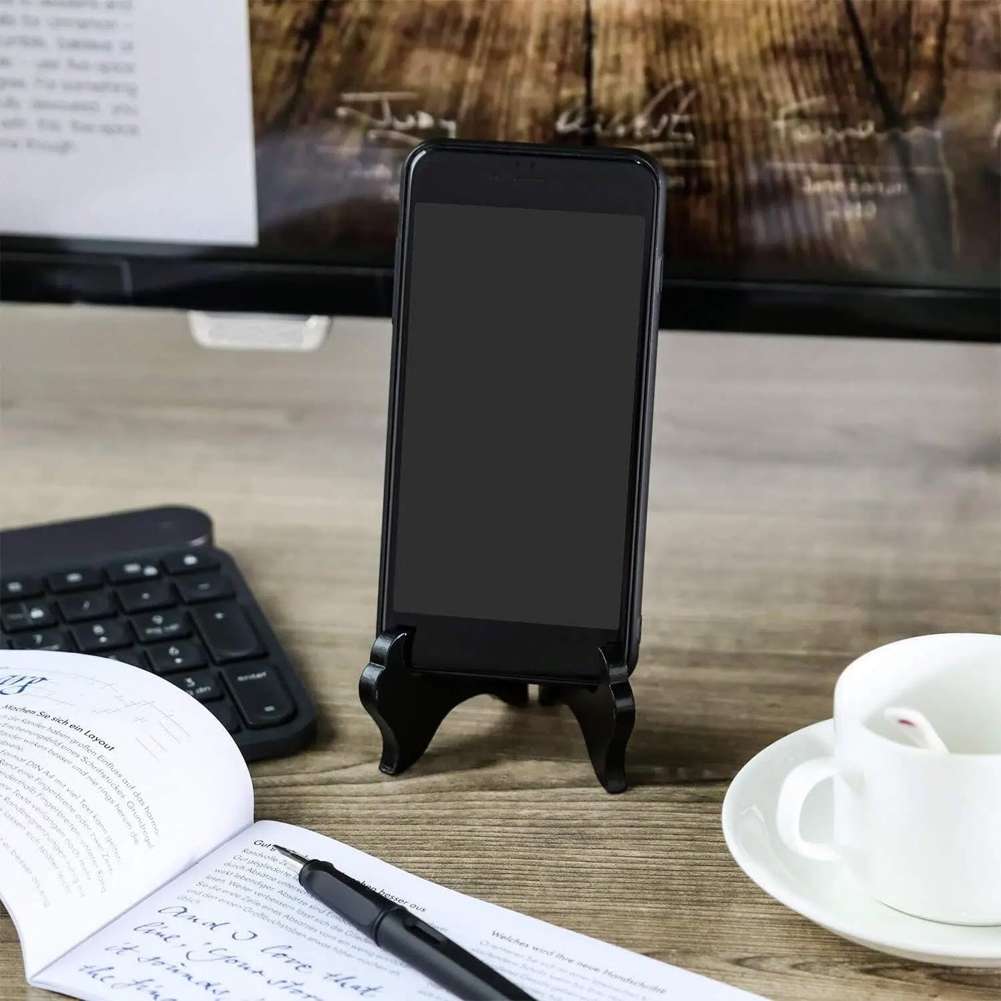 Tatuo 4 Packs Wooden Display Stand Decorative Plate Stands for Display Picture Frame Holder Easels(Black,4 Inch)