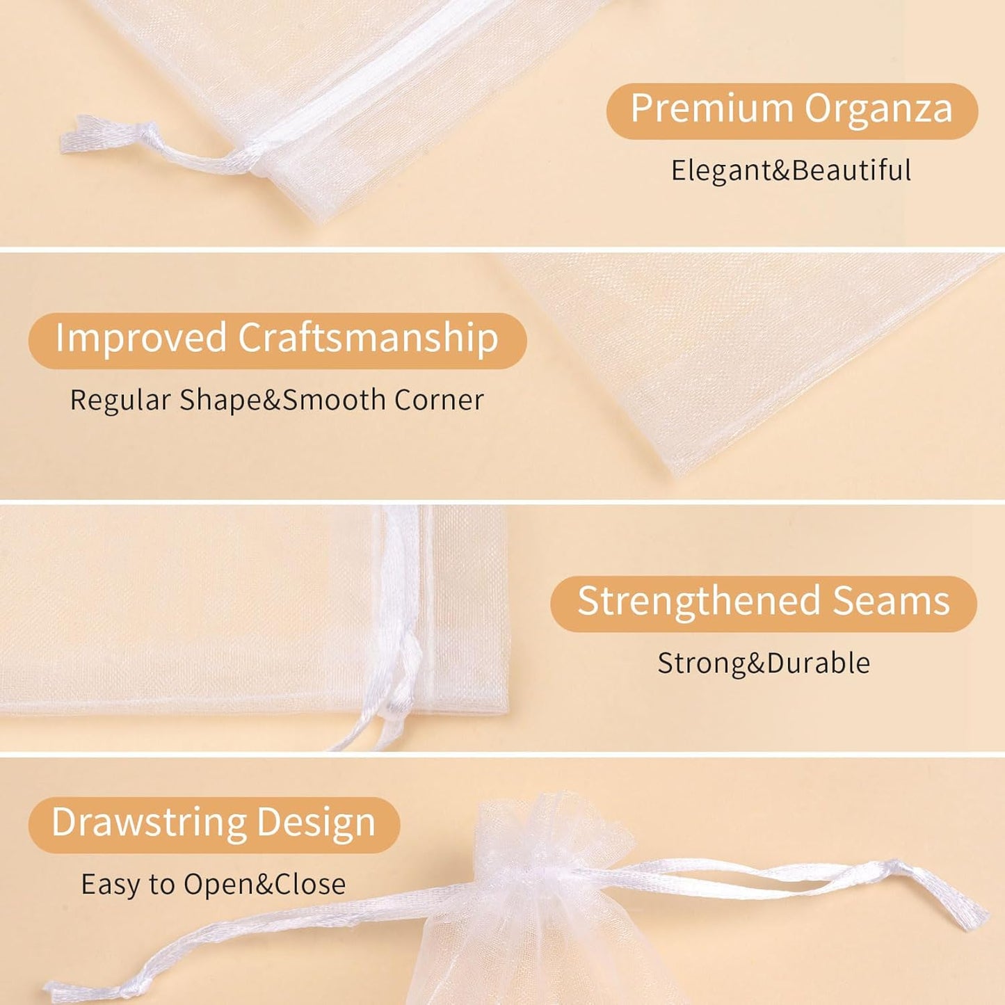 50 Pcs White Organza Bags 5x7 Inch, Small Mesh Bags Drawstring Gift Bags Party Favor Bags for Jewelry Candy Christmas