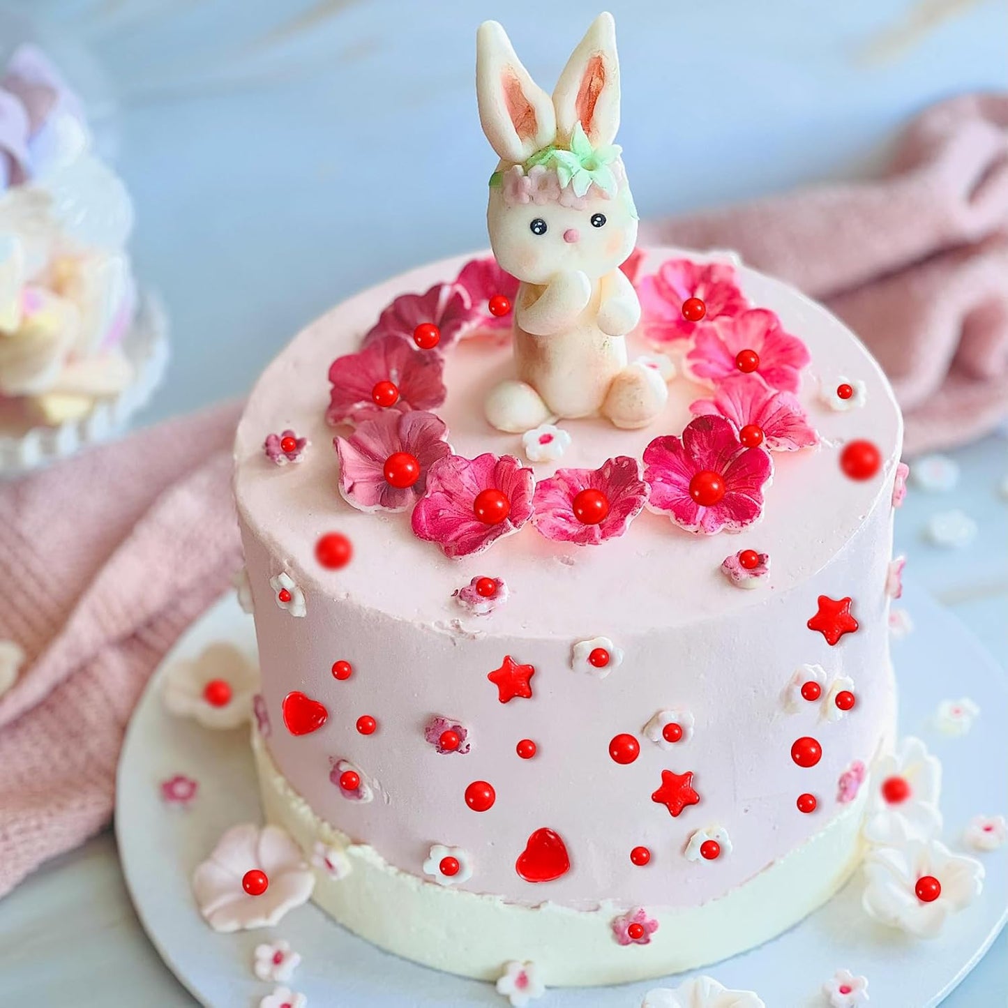 Kasvan Red Pearl Sprinkles, 6 Sizes Mix for Cake Decorating, 230g/8.1oz, Baking Cake Decorations, Ice Cream Toppings and Cookie Decorating, Wedding Party Chirstmas Supplies (Red)