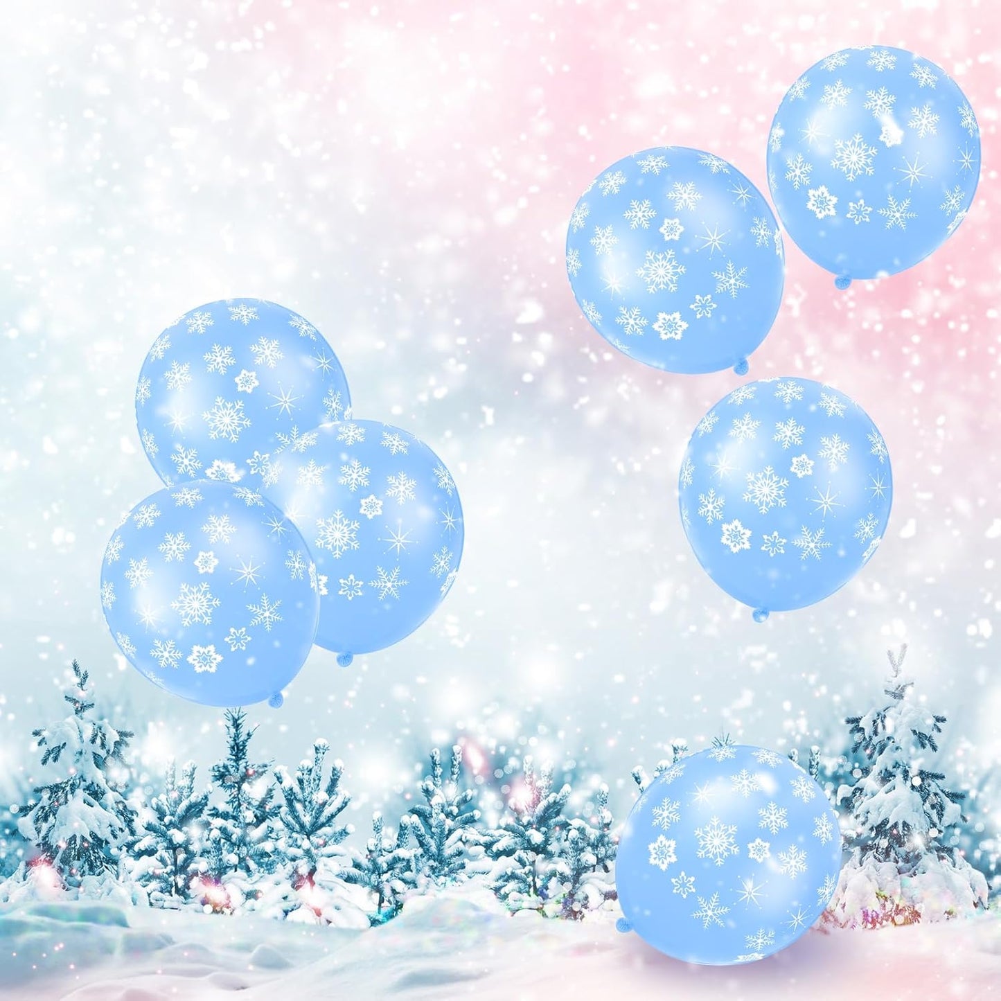 Skylety 40 Pieces Snowflake Balloons Bulk Winter Transparent Snowflake Latex Balloons for Christmas Birthday Wedding Party Decorations(Macaron Blue)