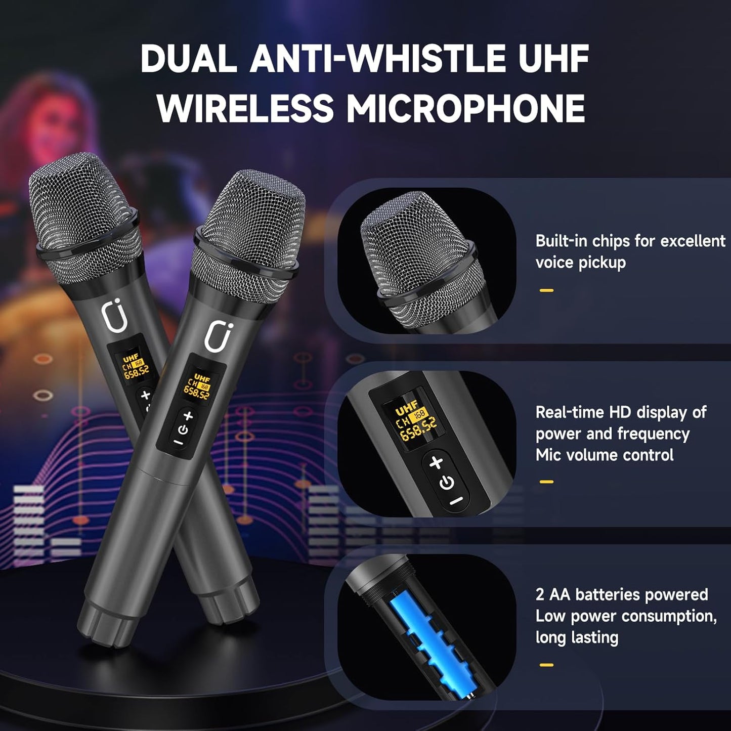 Karaoke Machine for Adults Kids, Bluetooth Speaker with 2 Karaoke Microphones, Bass/Treble Adjustment, Portable PA System with Remote Control/LED Lights for Home Party, Support USB/AUX/REC/TWS