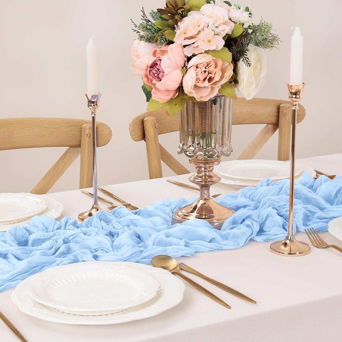 Light Blue Table Runner Cheesecloth Table Runners 10 Pack 10FT Baby Shower Decoration 120 Inches Fall Table Decor Dining Room Centerpiece Wedding Boho Baby Shower Birthday