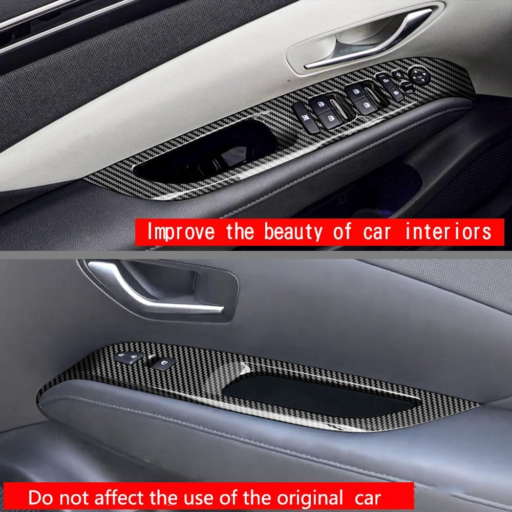 4pcs Carbon Fiber Style Front Rear Doors Window Glass Lift Switch Panel Cover Decorative Sticker Protection Car Interior Accessories for 2022-2024 Hyundai Santa Cruz KT19