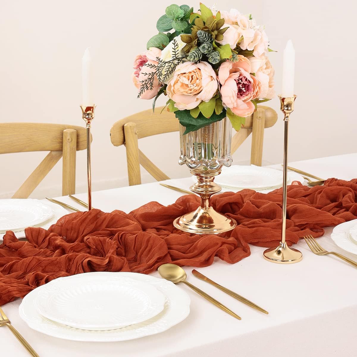 Terracotta Table Runner Cheesecloth Table Runner 10FT Farmhouse Table Runners 120 Inches Fall Table Decor Dining Room Centerpiece Wedding Boho Baby Shower Birthday