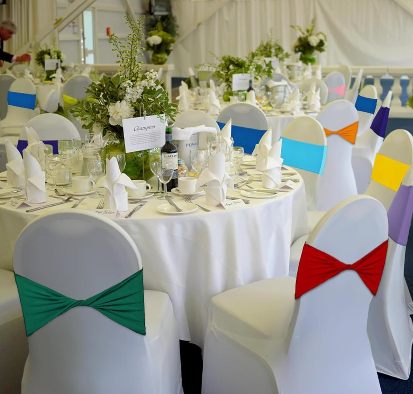 VDS Pack of 100 PCS | Terracotta | Spandex Chair Sashes Bows Without Buckle | Stretch Elastic Banquet Universal Folding Chair Band Tie with for Wedding Party Conference Celebration Event Decoration