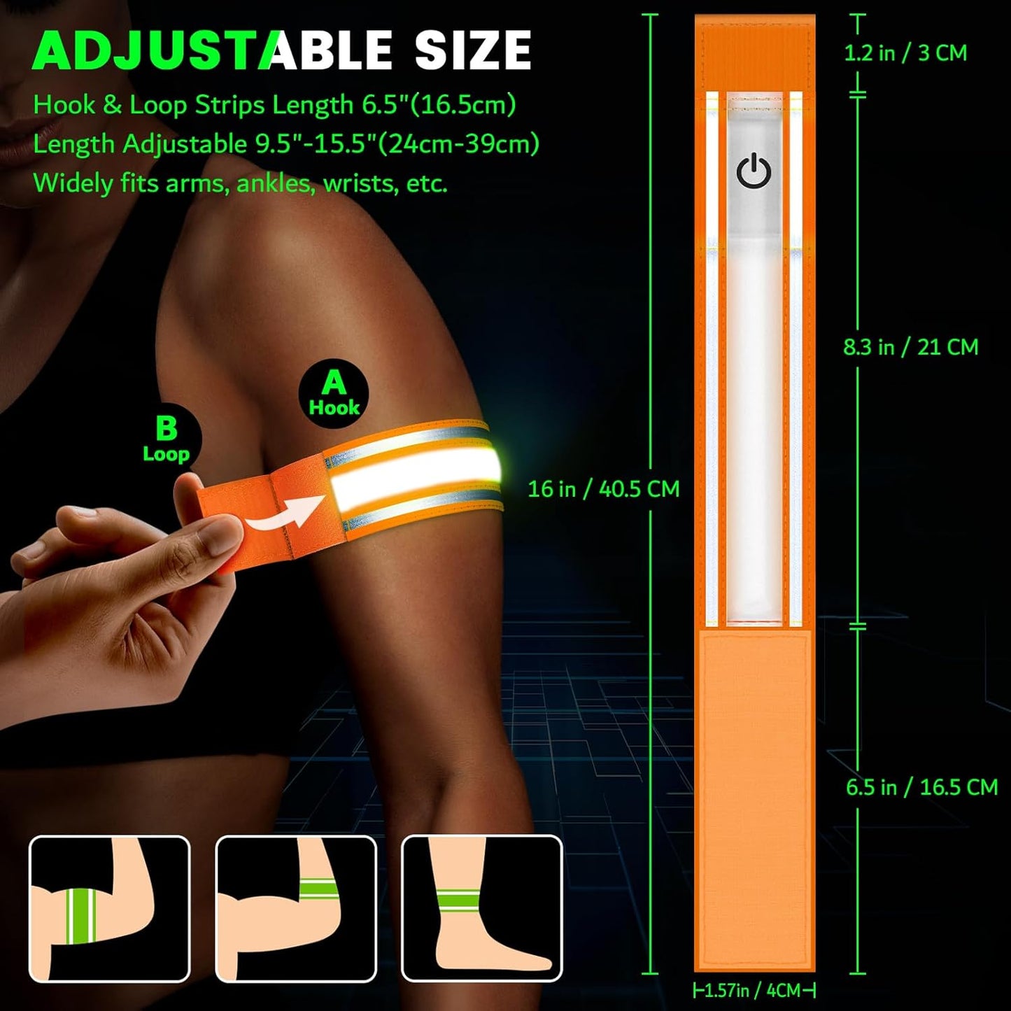LED Armband for Running(2 Pack),Light Up Arm Bands for Night Walking Running,Rechargeable Lights for Runners,High Visibility Reflective Running Gear Adjustable Light Up Wristbands
