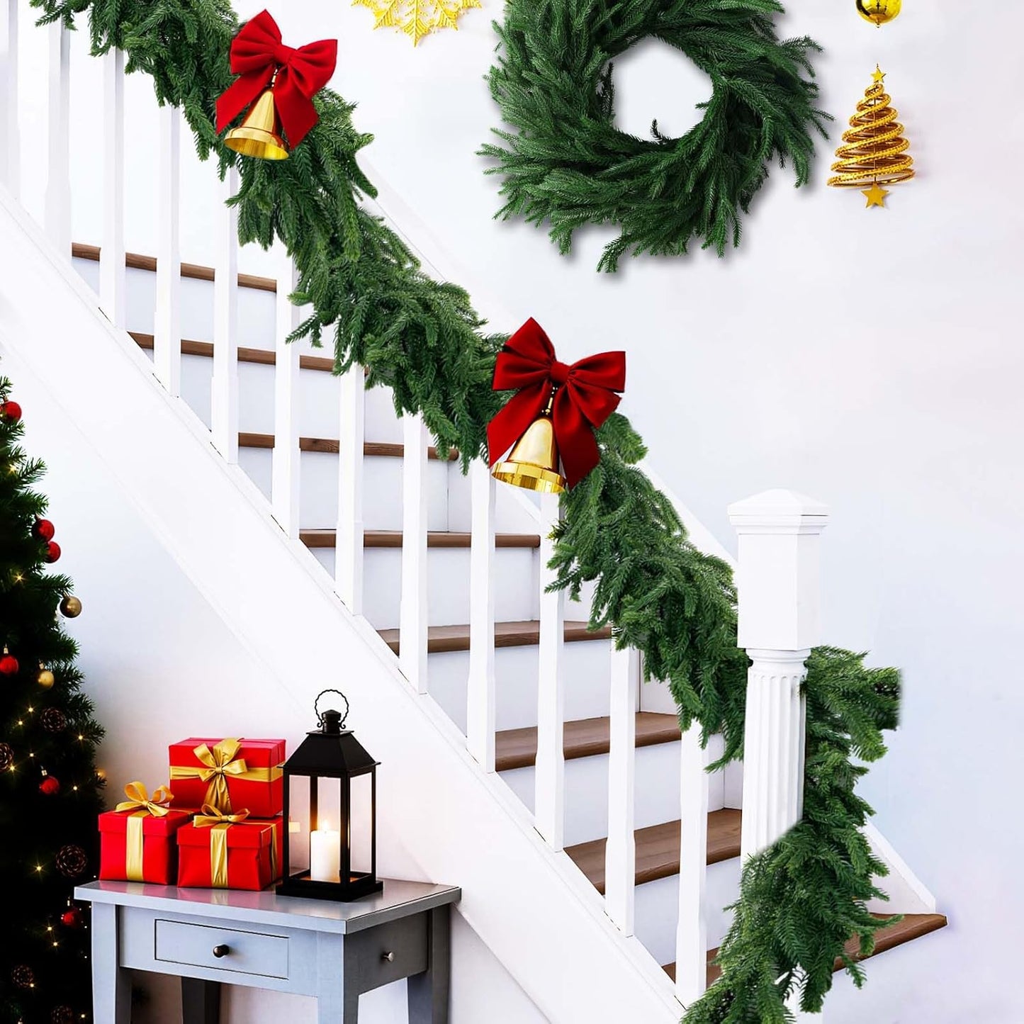 2 Pack 6FT Real Touch Norfolk Pine Garland – Artificial Evergreen Greenery Christmas Decoration for Mantel, Staircase, Table, Indoor Outdoor Rustic Farmhouse Winter Holiday Decor