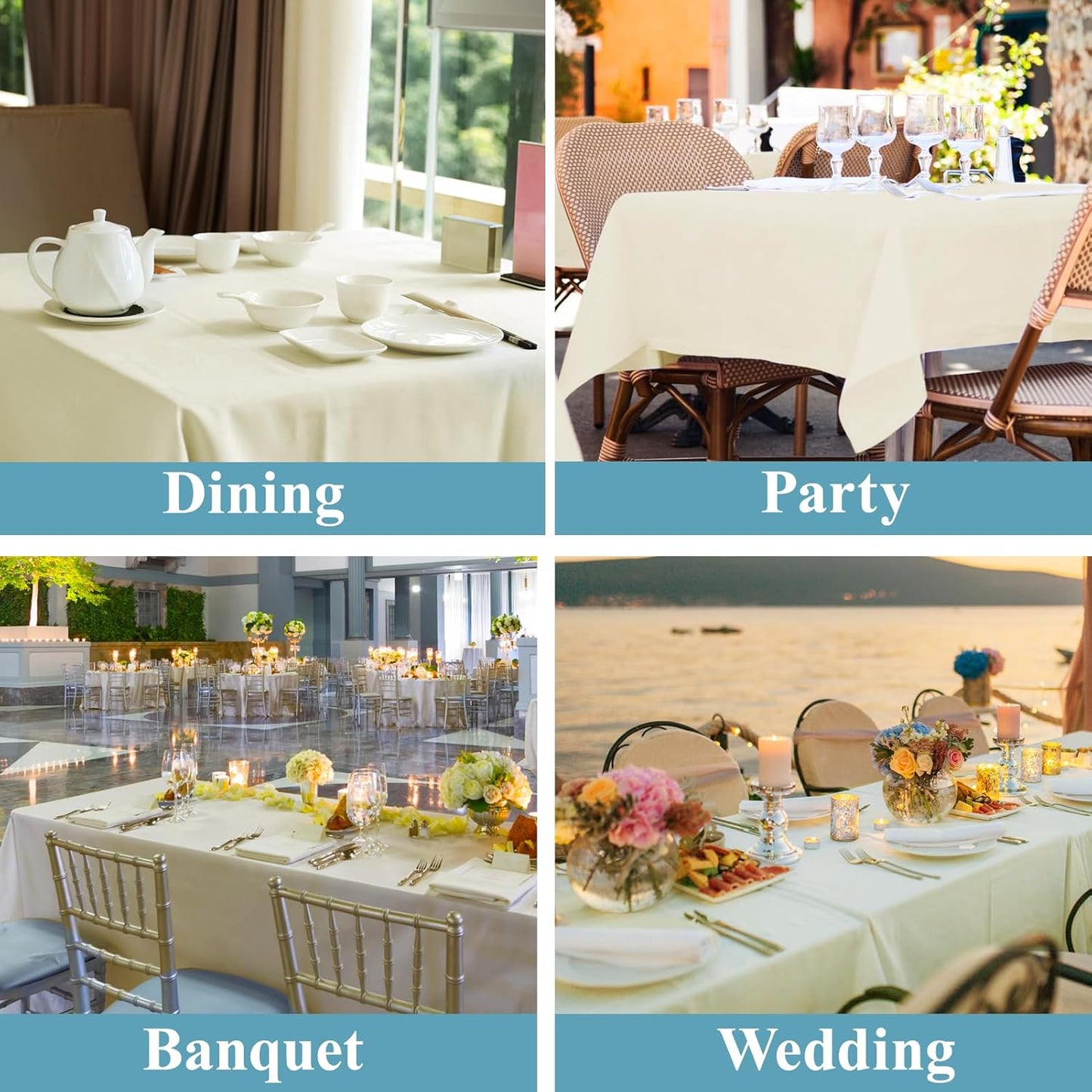 VidaFete Tablecloth 10 Pack 90 * 156inch Rectangle Table Cloth Polyester, Stain Wrinkle Resistant Polyester Dining Table Cover for Kitchen Dinning Party Wedding Rectangular Buffet Decoration(Ivory)