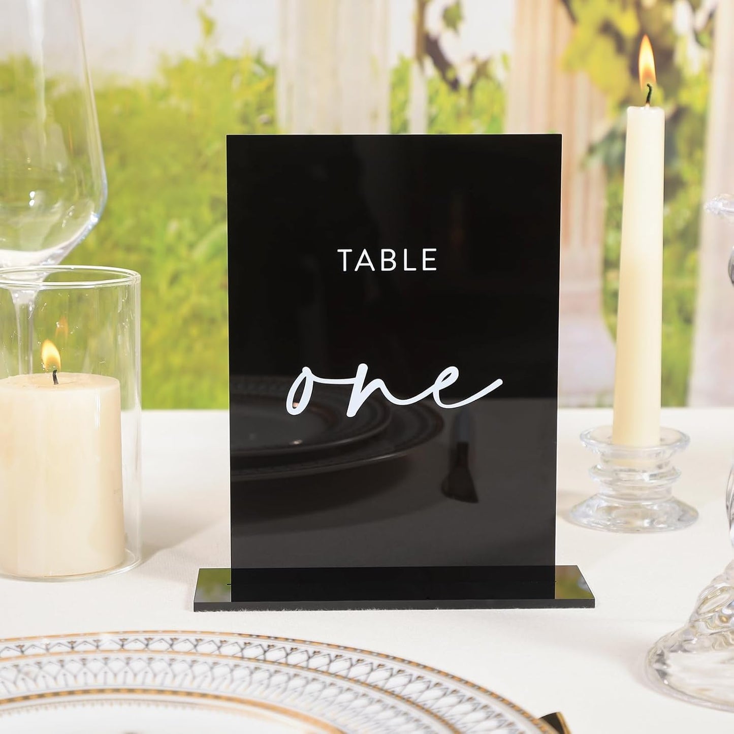 UNIQOOO Black Wedding Double Sided Table Numbers with Stands 1-20 set, 5x7'' Acrylic Signs with Holders and Printed Calligraphy, Seat Display Wedding Decor Perfect for Centerpiece, Reception