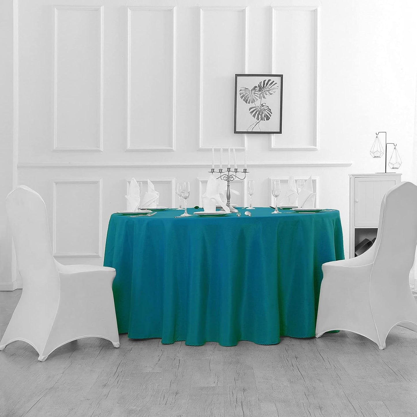 90 inch Round Tablecloth Washable Polyester Table Cloth Decorative Table Cover for Wedding Party Dining Banquet(90 inch, Caribbean Blue)