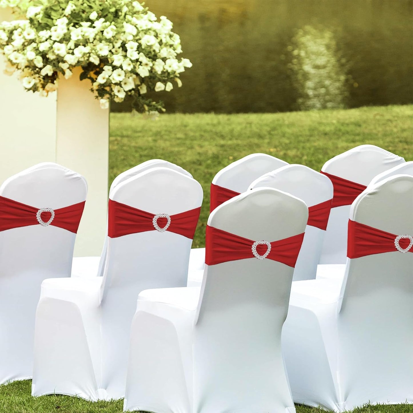 100PCS Spandex Chair Sashes Bows Stretch ChairCover Band,Elastic Chair Ties for Wedding Party Birthday Reception Banquet Decoration(Burgundy)