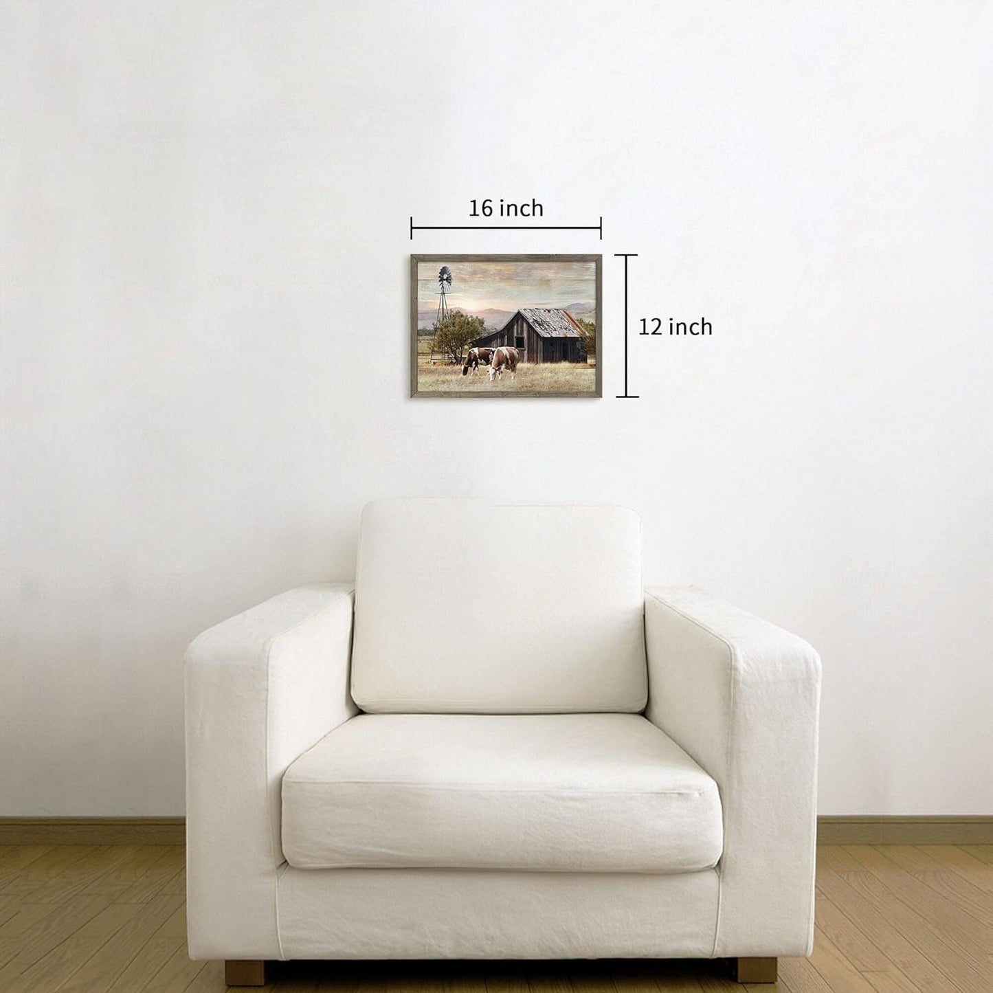 Nature Scene Wooden Framed Art:Horses&Vintage House under the Mountain Painting Print with Framed for Bathroom (12'' x 16'' x 1 Panel)