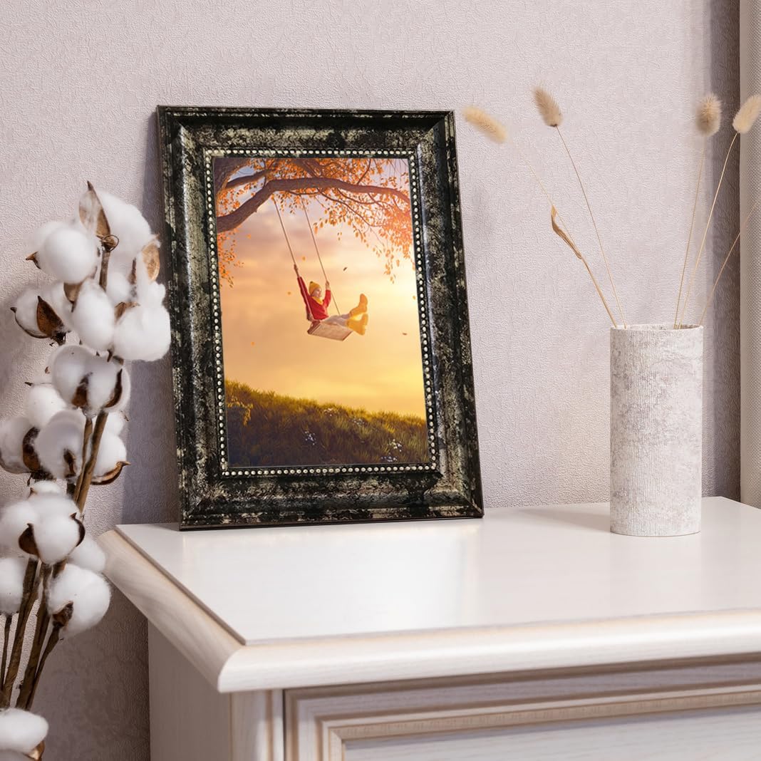 TKGYU 4x6 Picture Frame with Real Glass, 4 Pack Ornate Vintage Picture Frames for Wall or Tabletop Display, 4 x 6 Photo Frame for Wall home best gift
