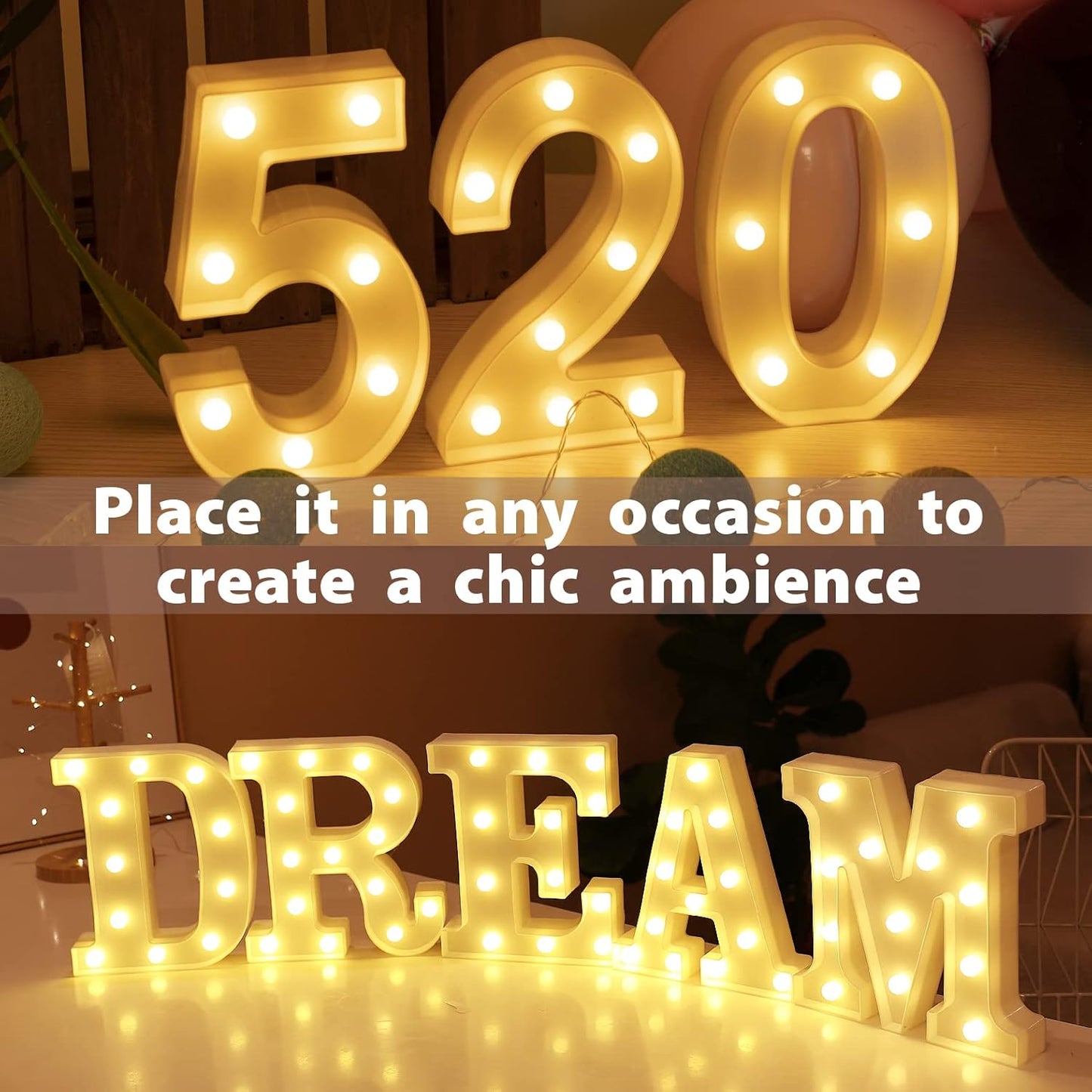 HXWEIYE Light Up Numbers-5, LED Marquee Number Lights Sign 26 Alphabet and 10 Number Big Lights Led Letters for Party Birthday Bar Battery Powered Christmas Decor Letter Lights (Warm White)