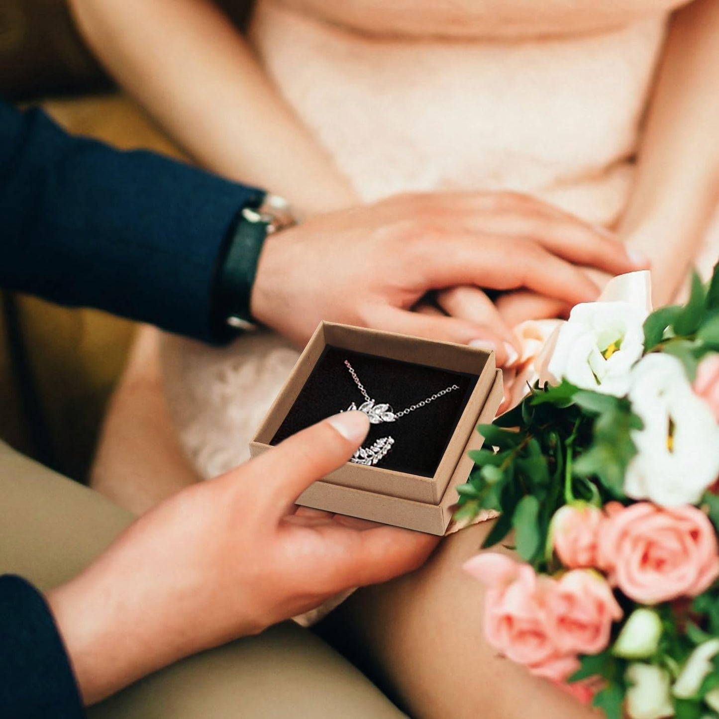 Gift Box Necklace Earring Ring Box Gift Box,12 Pieces Square Cardboard Jewelry Gift Boxes,Cotton Filled Cardboard Paper Jewelry Box Gift Case (3.5x3.5x1.25 Inches) (Kraft)