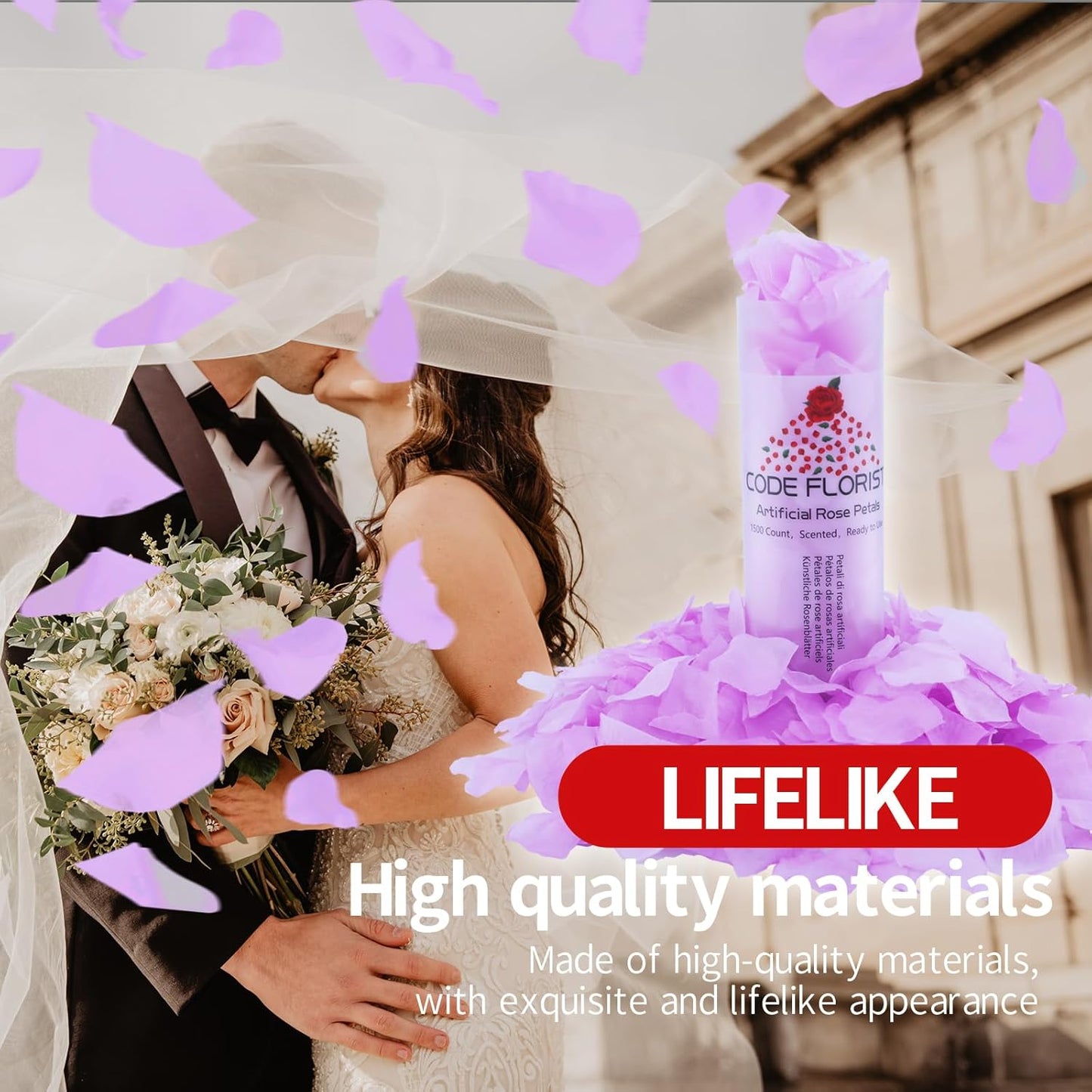 CODE FLORIST 1500 PCS Silk Rose Petals for Valentine's Day,Fake Rose Petals for Romantic Night,Wedding,Proposal Anniversary Flower Decorations(Separated,Scented,Baby Purple)