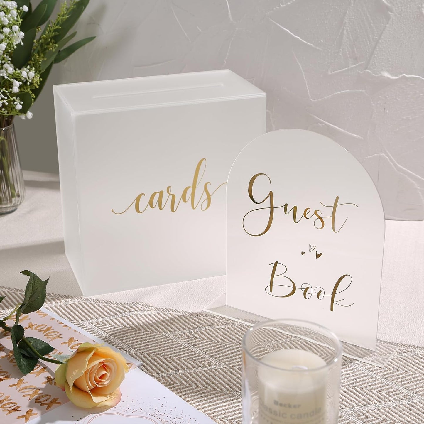UNIQOOO 10 Pack Acrylic 8x10 Frosted Arch Table Sign for Wedding with Holders, 1/8 in Thick, DIY Blank Arch Sign Sheet Perfect for Decoration, Party,Anniversary, Event, Stand Included